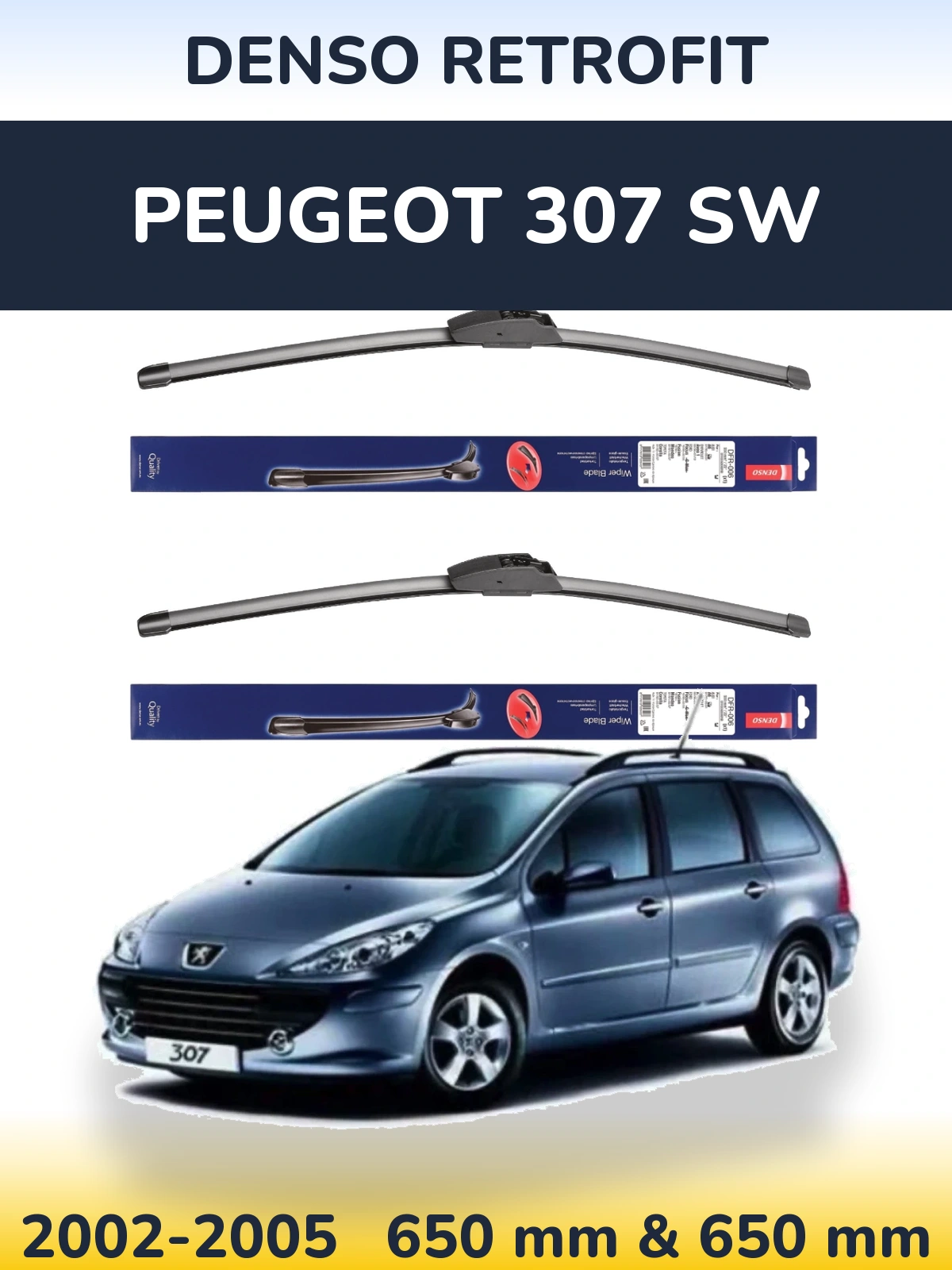 Komplet przednich wycieraczek Denso Retrofit 650 & 650 mm do Peugeot 307 SW 2002-2005