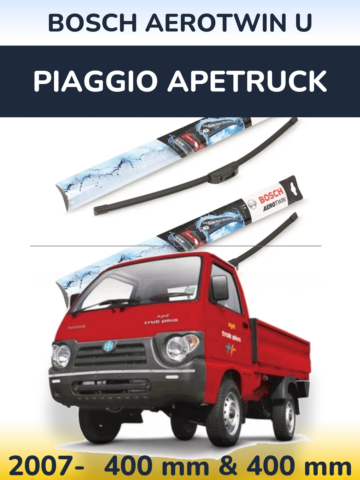 Komplet przednich wycieraczek BOSCH AeroTwin U 400 & 400 mm do Piaggio Apetruck 2007-2026