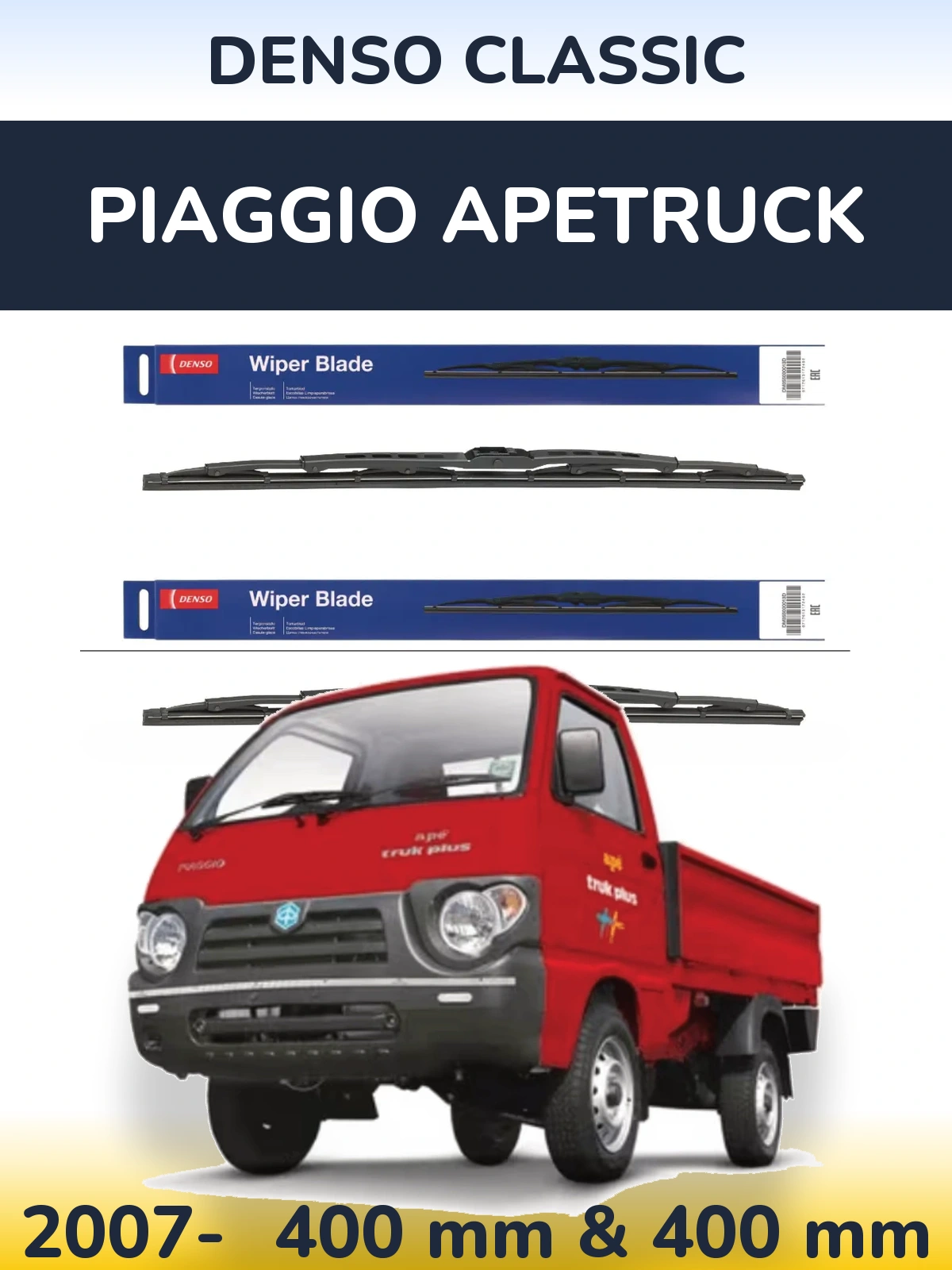 Komplet przednich wycieraczek Denso Classic 400 & 400 mm do Piaggio Apetruck 2007-2026