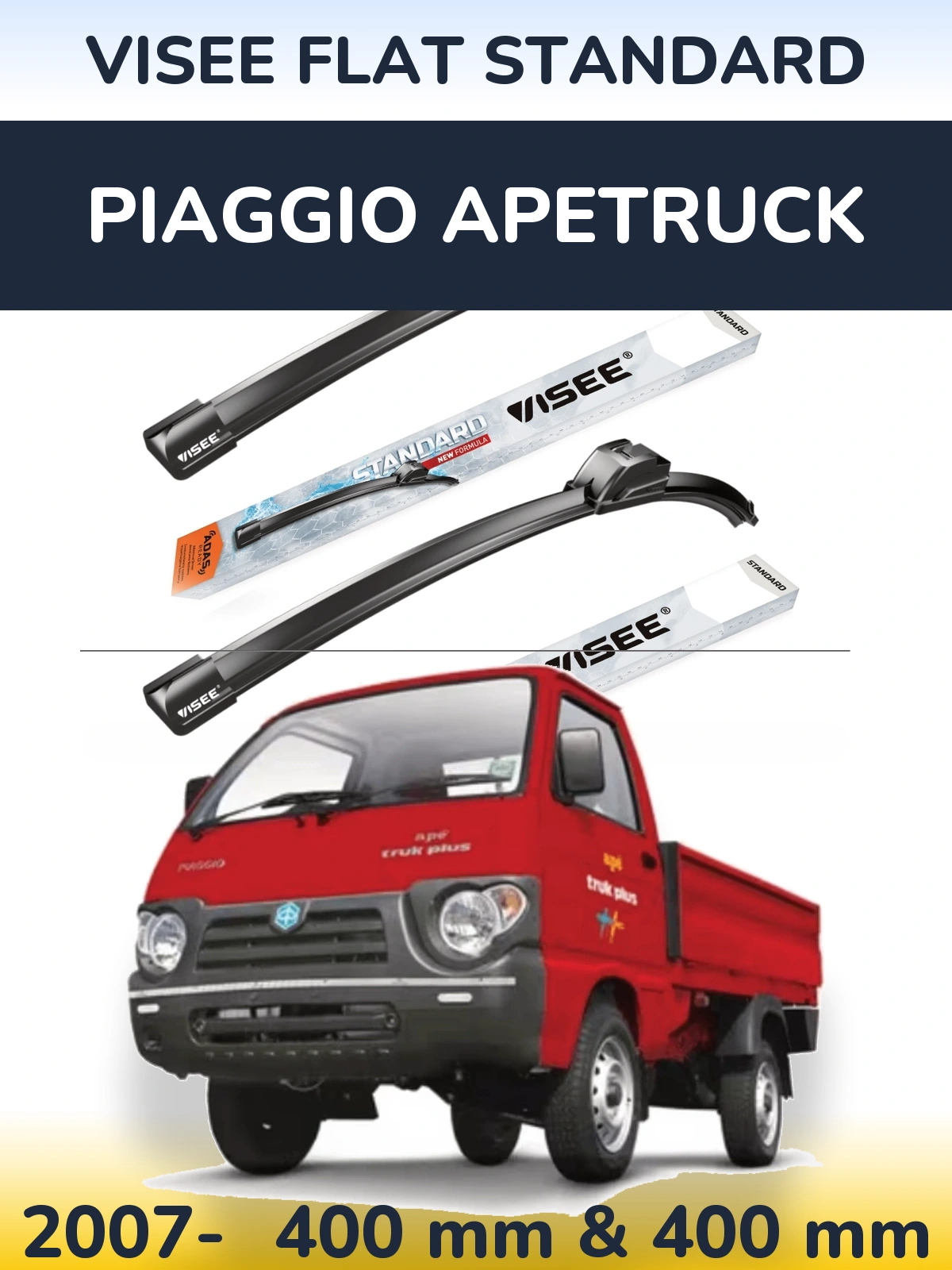 Komplet przednich wycieraczek VISEE FLAT STANDARD 400 & 400 mm do Piaggio Apetruck 2007-2026