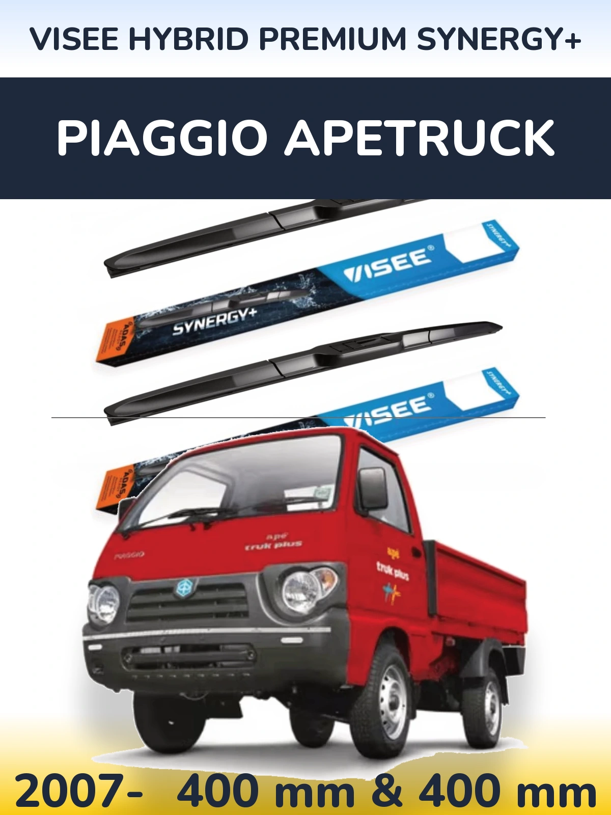 Komplet przednich wycieraczek VISEE HYBRID PREMIUM SYNERGY+ 400 & 400 mm do Piaggio Apetruck 2007-2026