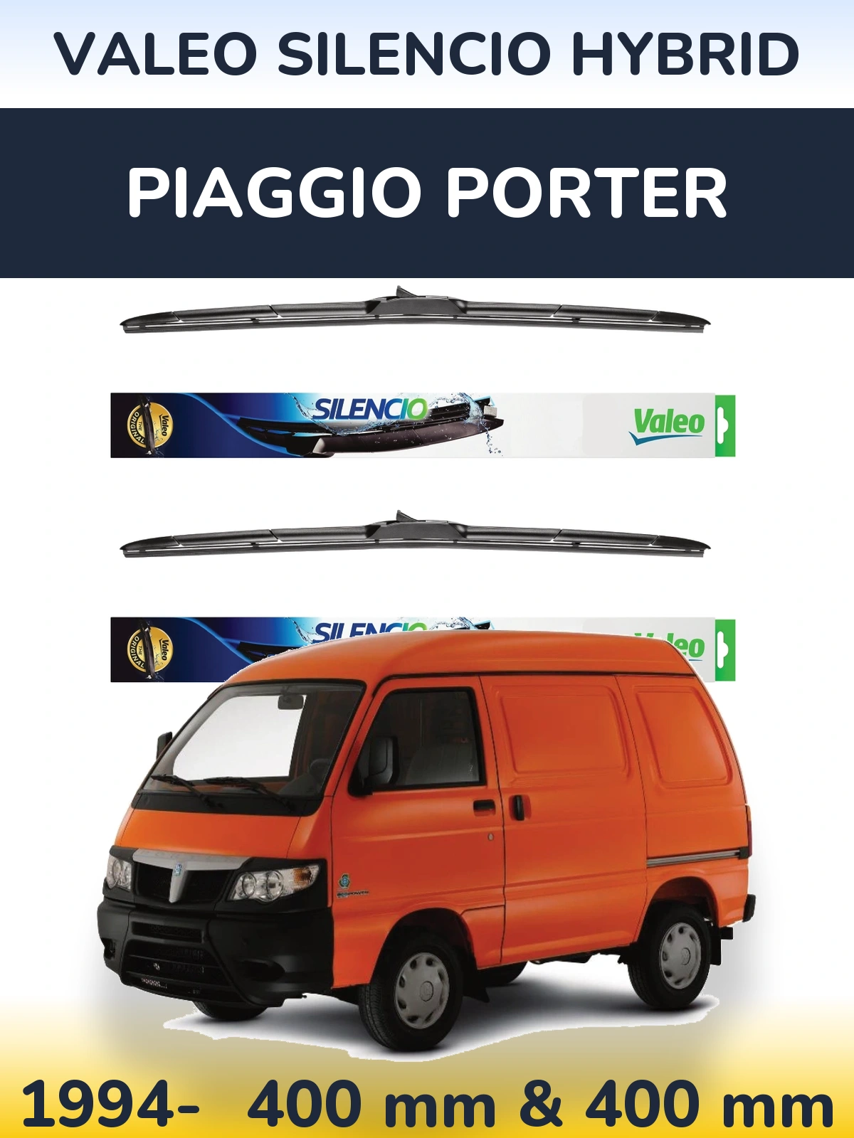 Комплект передних дворников Valeo Silencio Hybrid 400 & 400 мм для Piaggio Porter 1994-2026