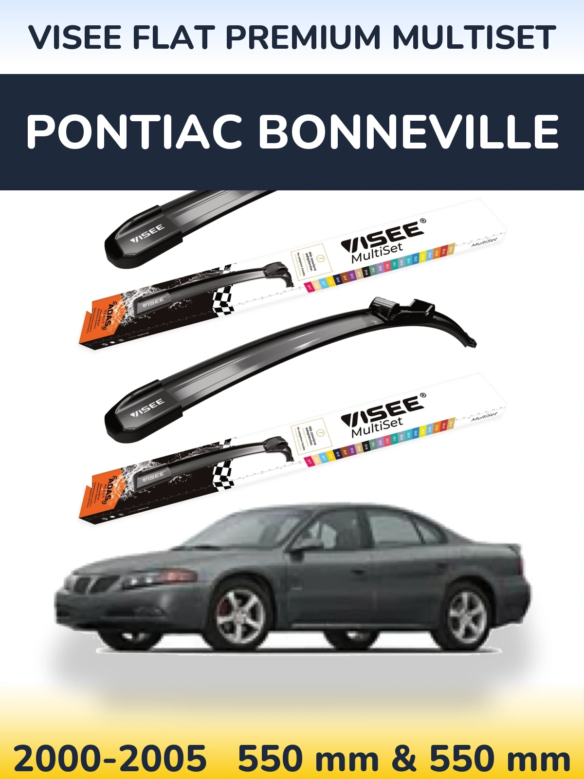 Komplet przednich wycieraczek VISEE FLAT PREMIUM MultiSet 550 & 550 mm do Pontiac Bonneville 2000-2005
