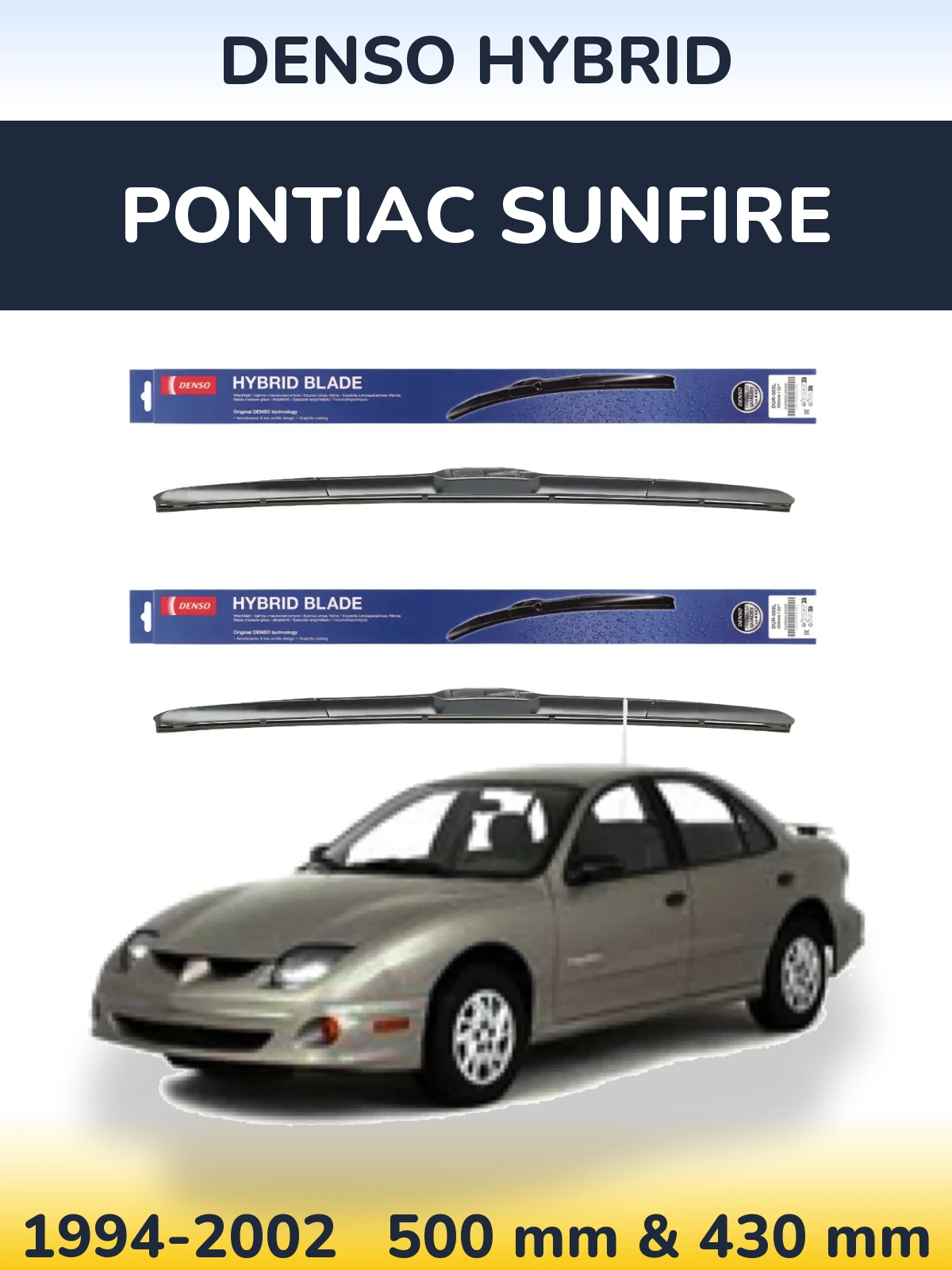 Komplet przednich wycieraczek Denso Hybrid 500 & 430 mm do Pontiac Sunfire 1994-2002