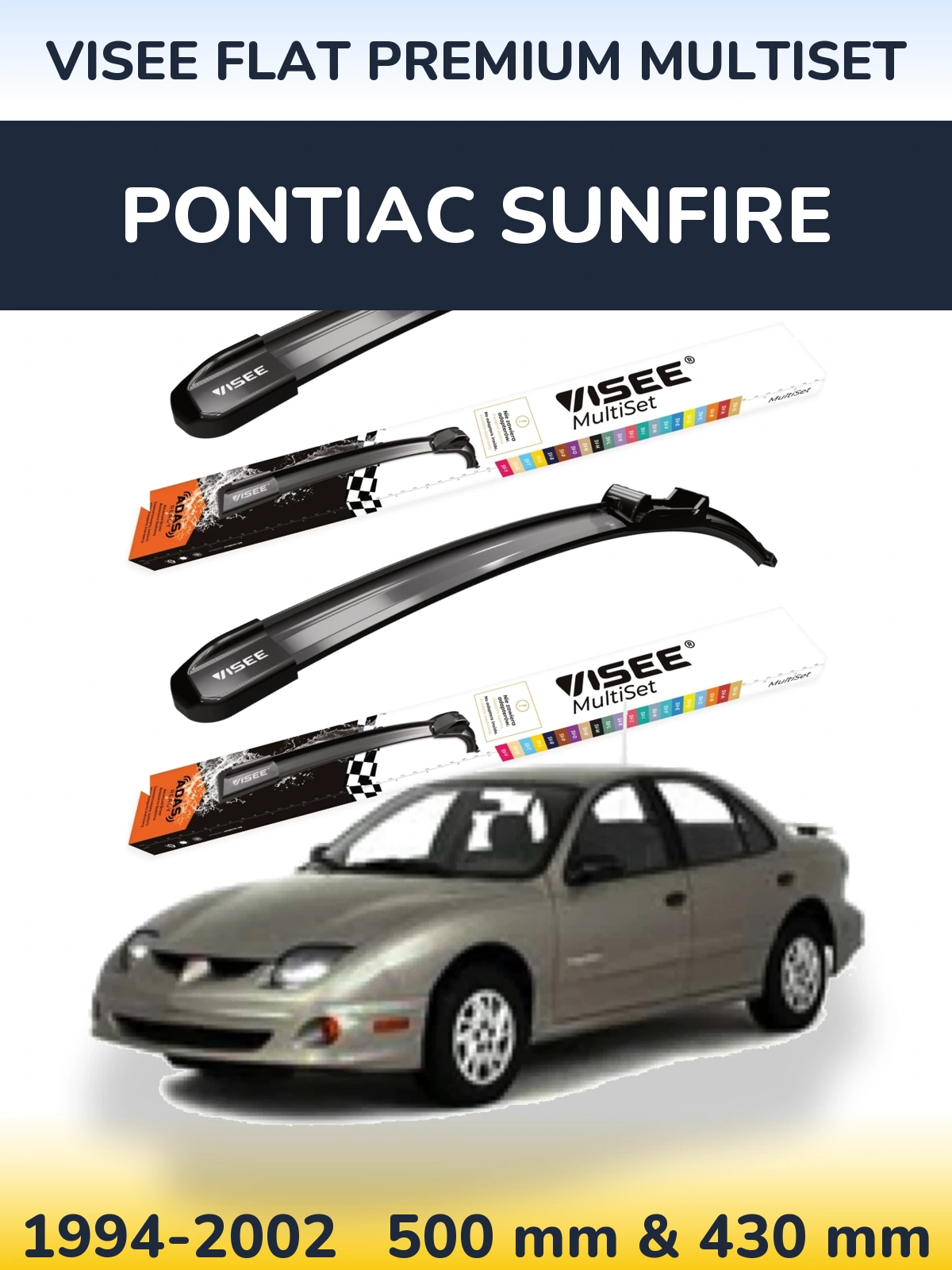 Komplet przednich wycieraczek VISEE FLAT PREMIUM MultiSet 500 & 430 mm do Pontiac Sunfire 1994-2002