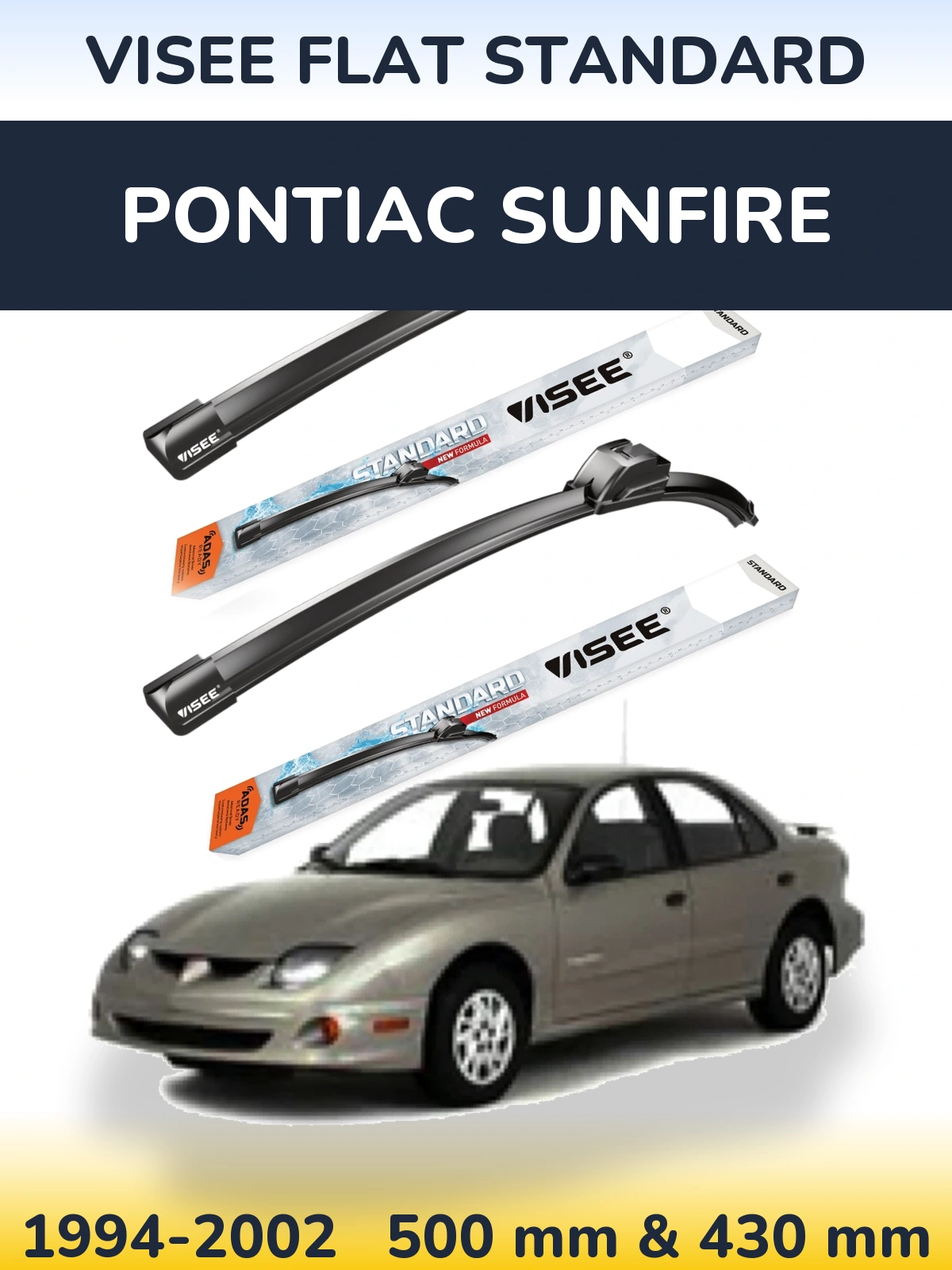 Komplet przednich wycieraczek VISEE FLAT STANDARD 500 & 430 mm do Pontiac Sunfire 1994-2002