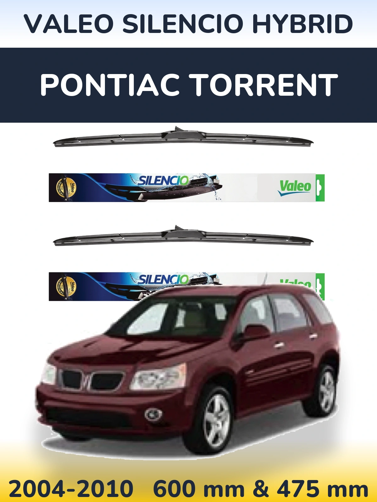 Комплект передних дворников Valeo Silencio Hybrid 600 & 475 мм для Pontiac Torrent 2004-2010