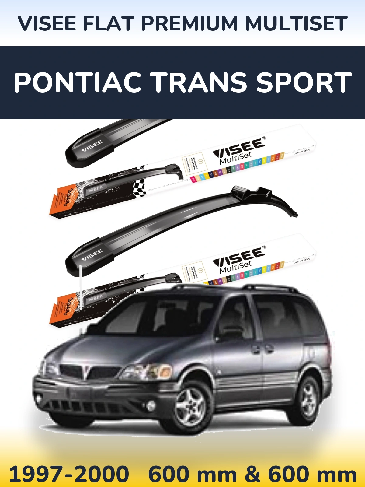 Комплект передних дворников VISEE FLAT PREMIUM MultiSet 600 & 600 мм для Pontiac Trans Sport 1997-2000