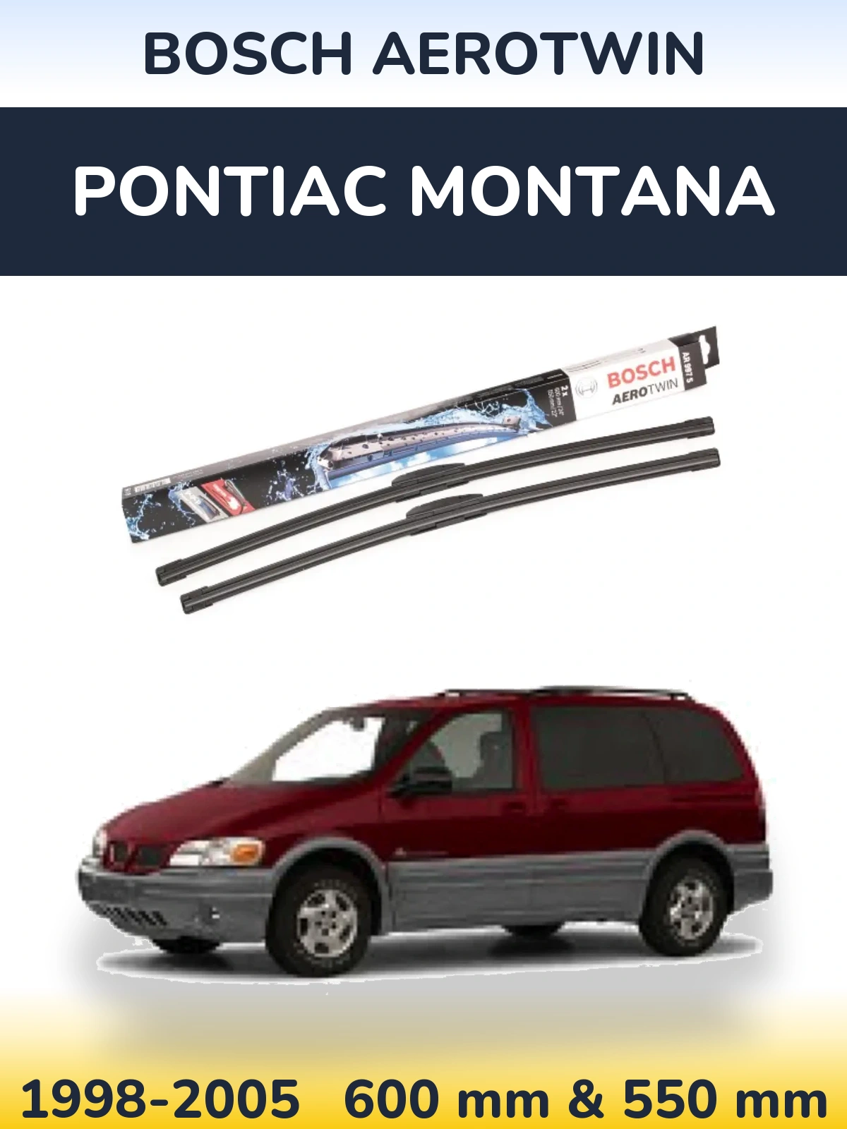 Комплект передних дворников BOSCH AeroTwin 600 & 550 мм для Pontiac Montana 1998-2005