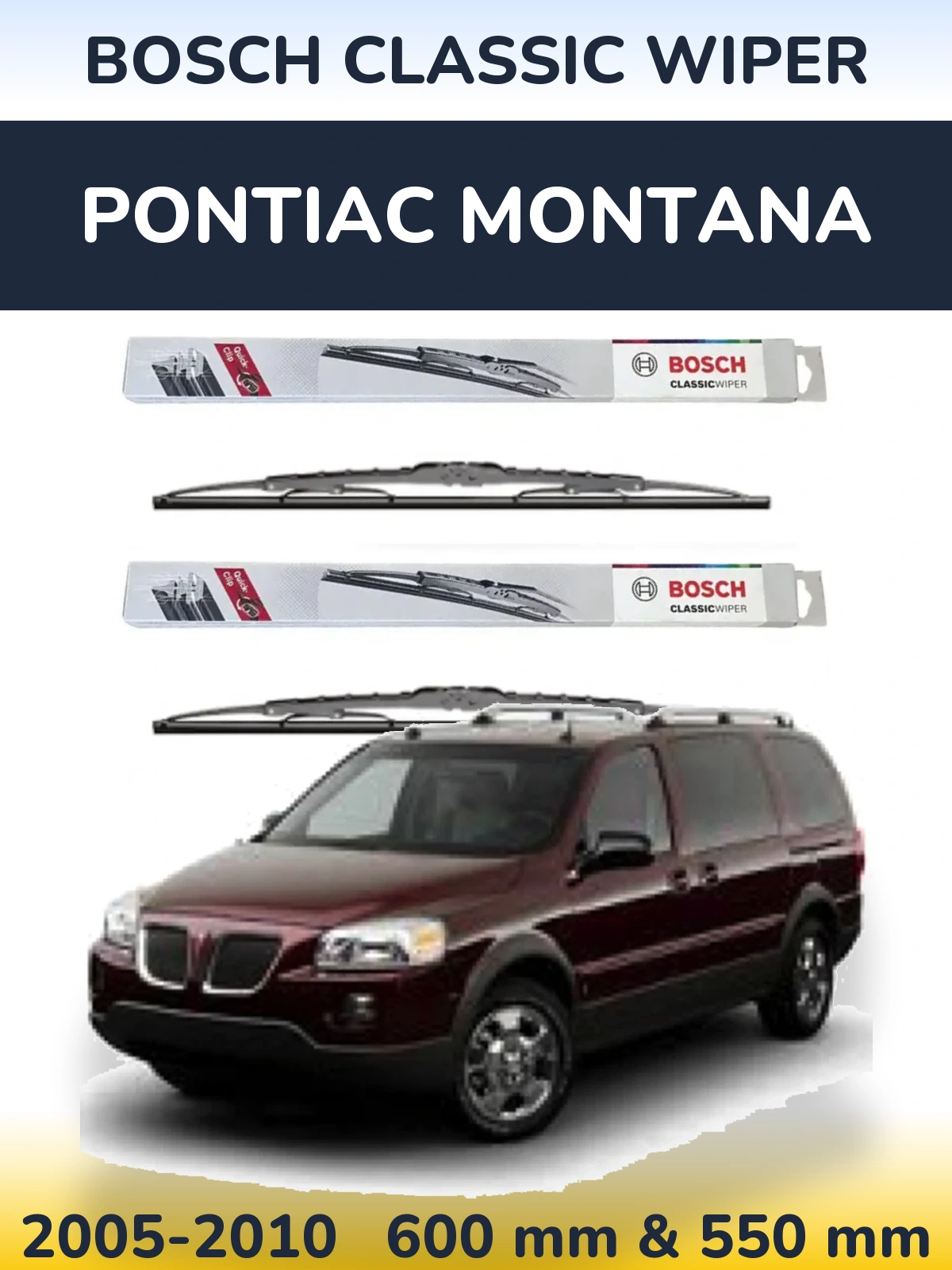 Комплект передних дворников BOSCH Classic Wiper 600 & 550 мм для Pontiac Montana 2005-2010