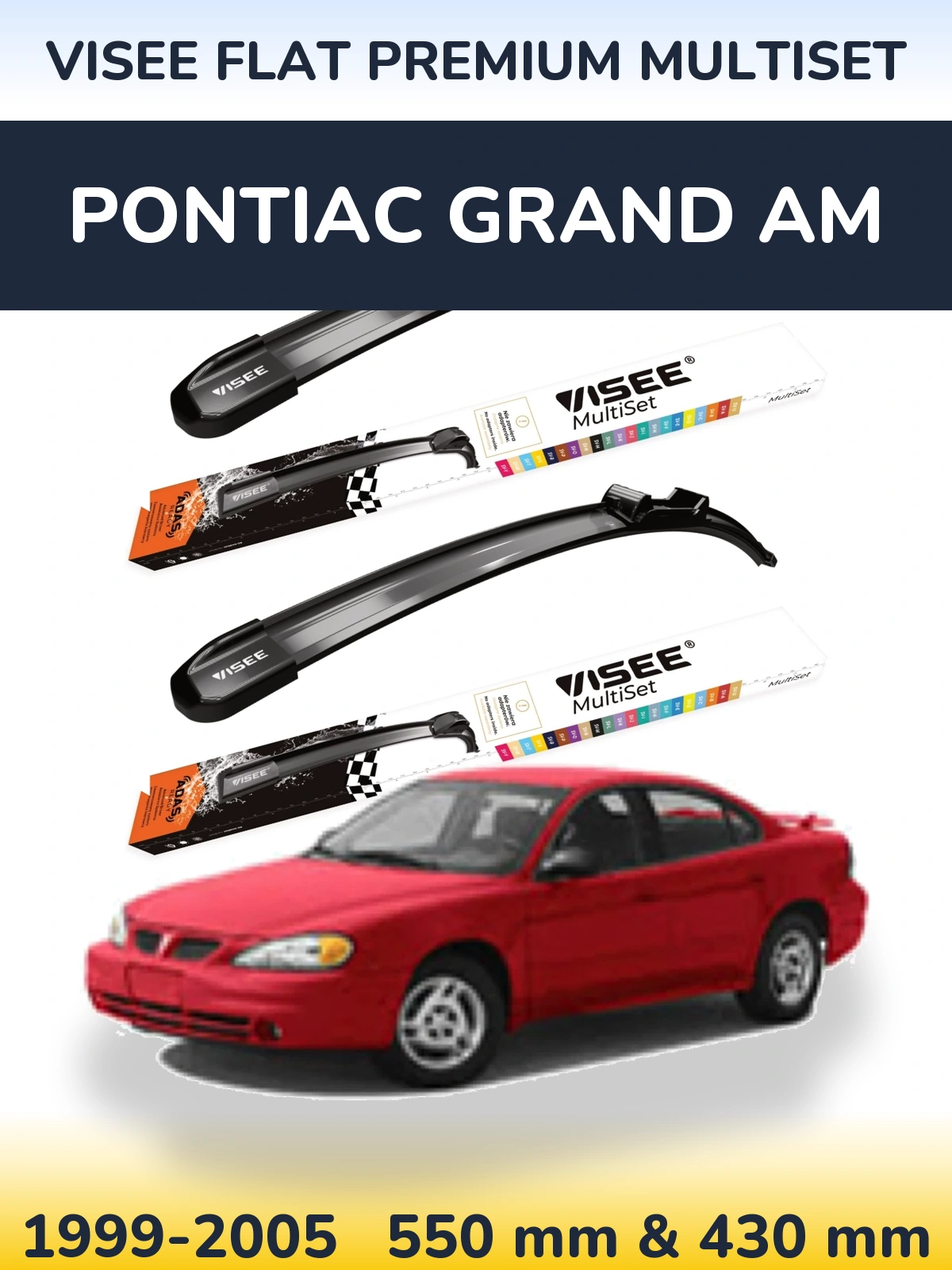 Komplet przednich wycieraczek VISEE FLAT PREMIUM MultiSet 550 & 430 mm do Pontiac Grand AM 1999-2005
