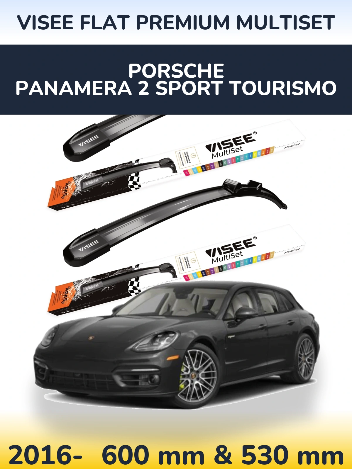 Комплект передних дворников VISEE FLAT PREMIUM MultiSet 600 & 530 мм для Porsche Panamera 2 Sport Tourismo 2016-2026