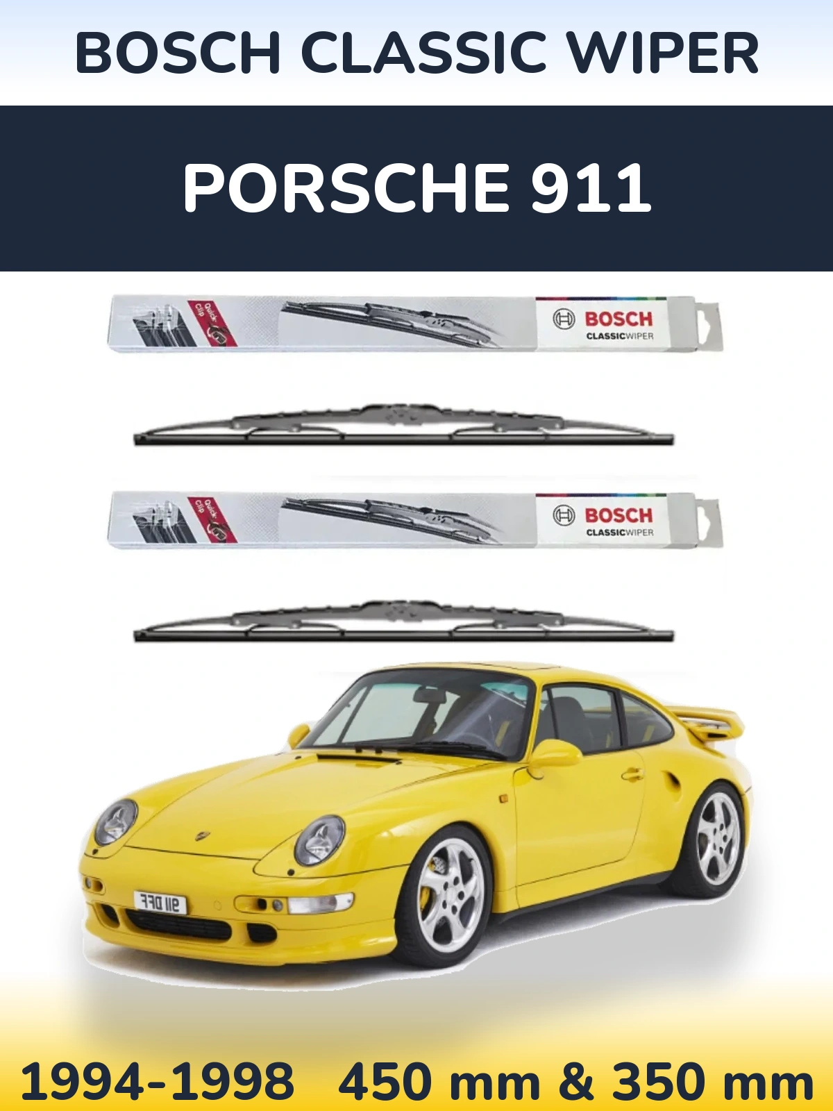 Komplet przednich wycieraczek BOSCH Classic Wiper 450 & 340 mm do Porsche 911 1994-1998