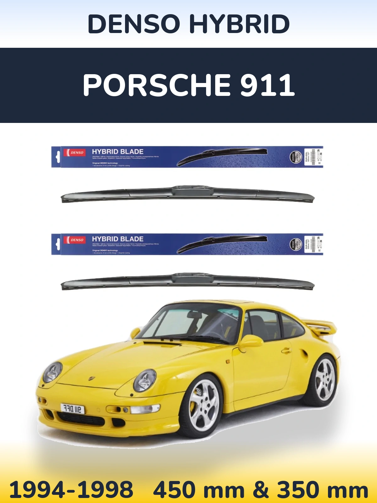Komplet przednich wycieraczek Denso Hybrid 450 & 350 mm do Porsche 911 1994-1998