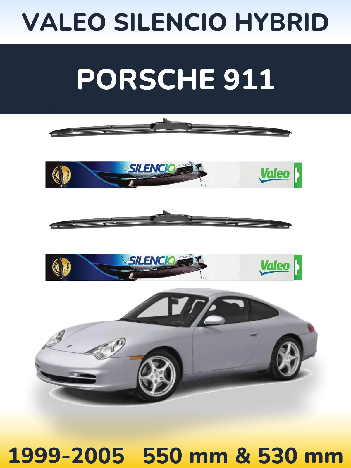 Komplet przednich wycieraczek Valeo Silencio Hybrid 550 & 530 mm do Porsche 911 1999-2005
