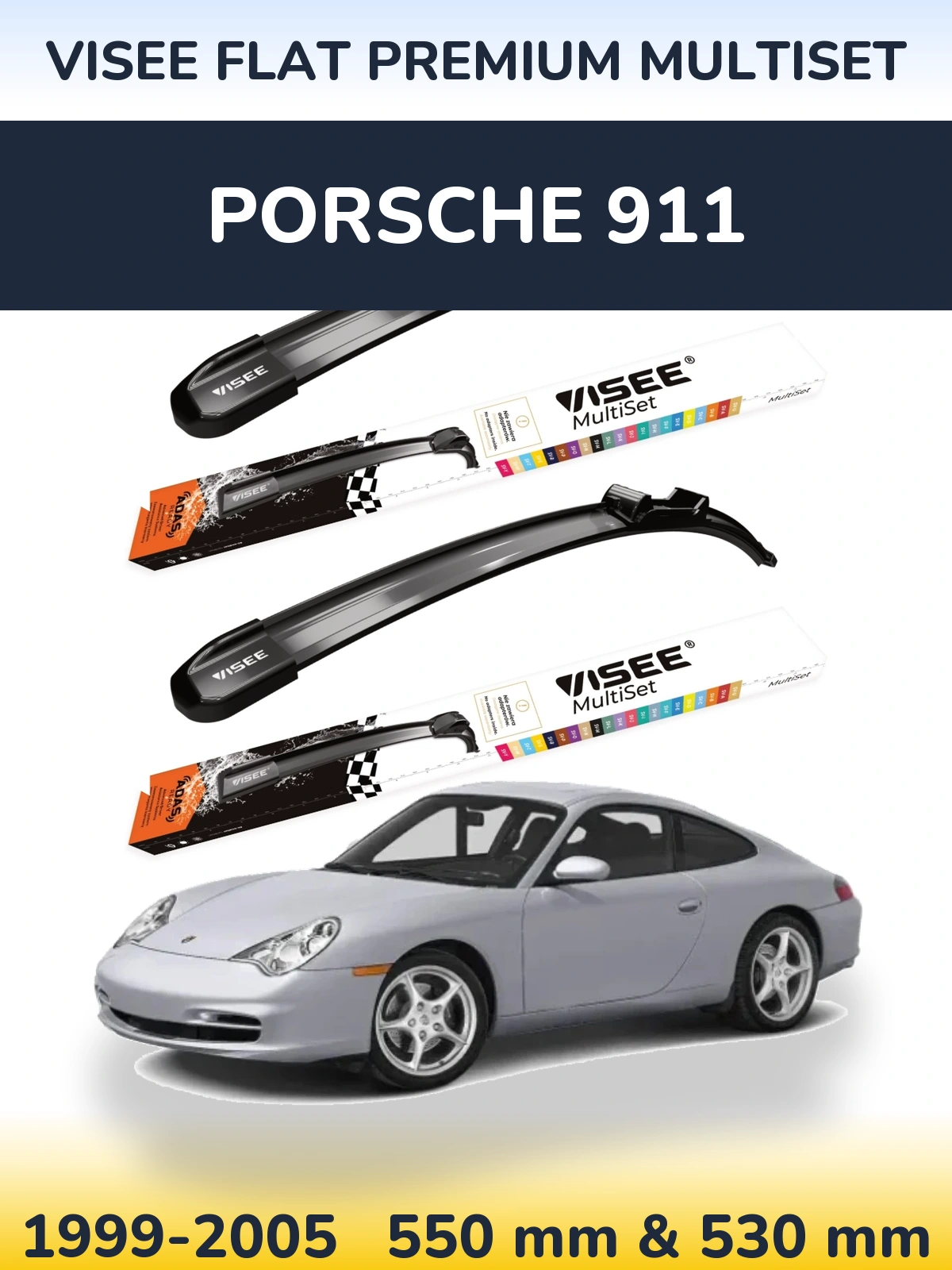 Komplet przednich wycieraczek VISEE FLAT PREMIUM MultiSet 550 & 530 mm do Porsche 911 1999-2005