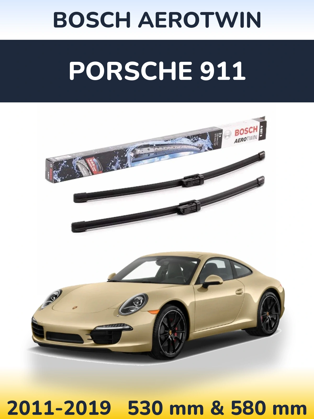 Komplet przednich wycieraczek BOSCH AeroTwin 530 & 580 mm do Porsche 911 2011-2019