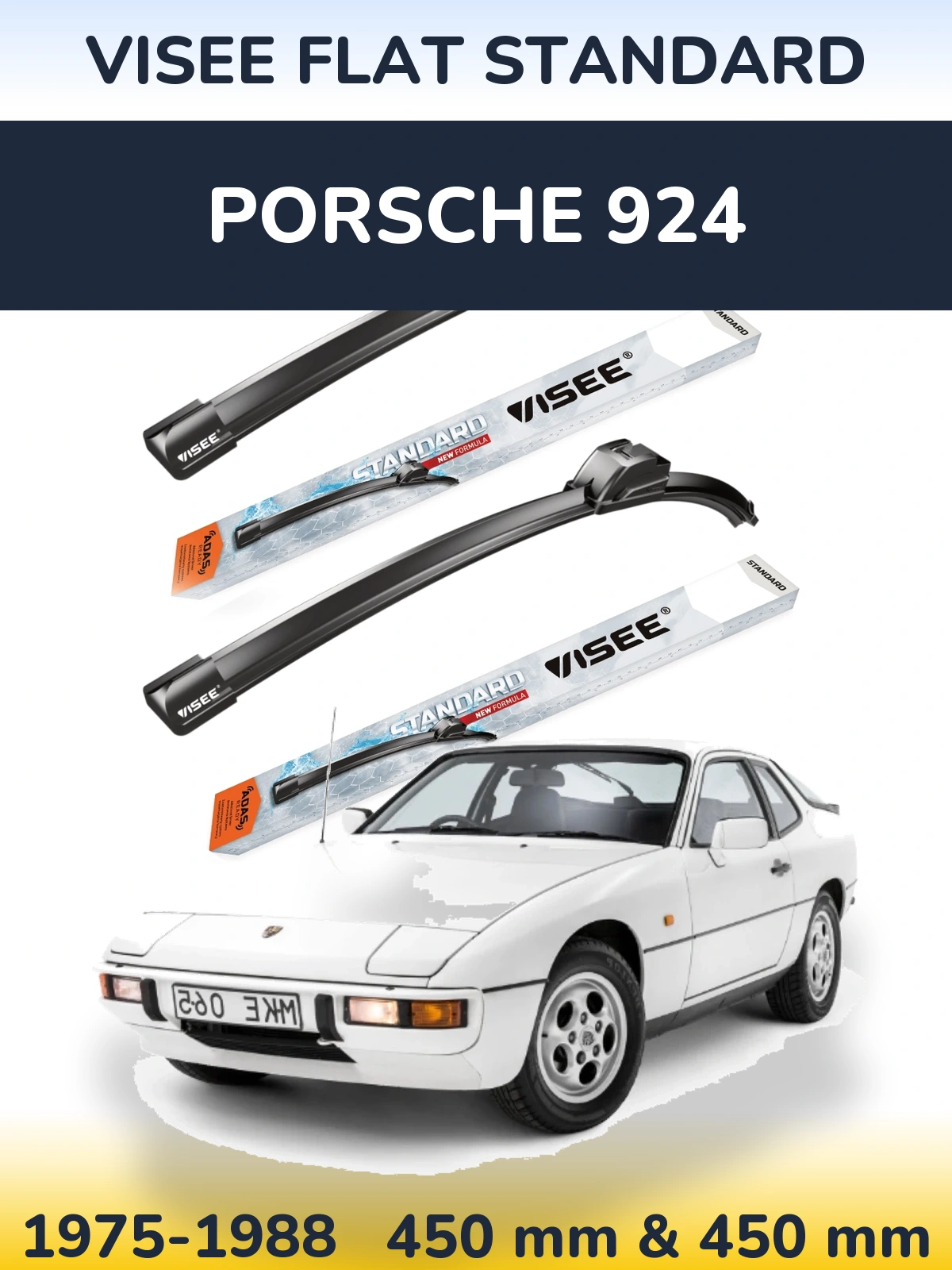 Komplet przednich wycieraczek VISEE FLAT STANDARD 450 & 450 mm do Porsche 924 1975-1988