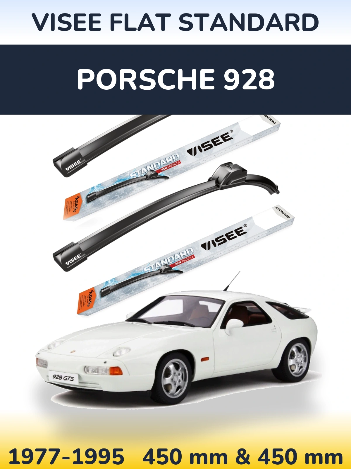 Komplet przednich wycieraczek VISEE FLAT STANDARD 450 & 450 mm do Porsche 928 1977-1995