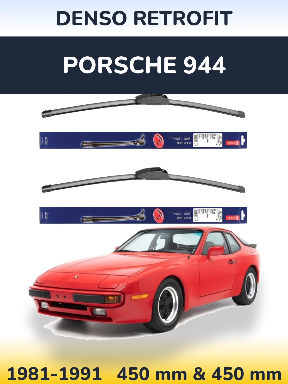 Komplet przednich wycieraczek Denso Retrofit 450 & 450 mm do Porsche 944 1981-1991