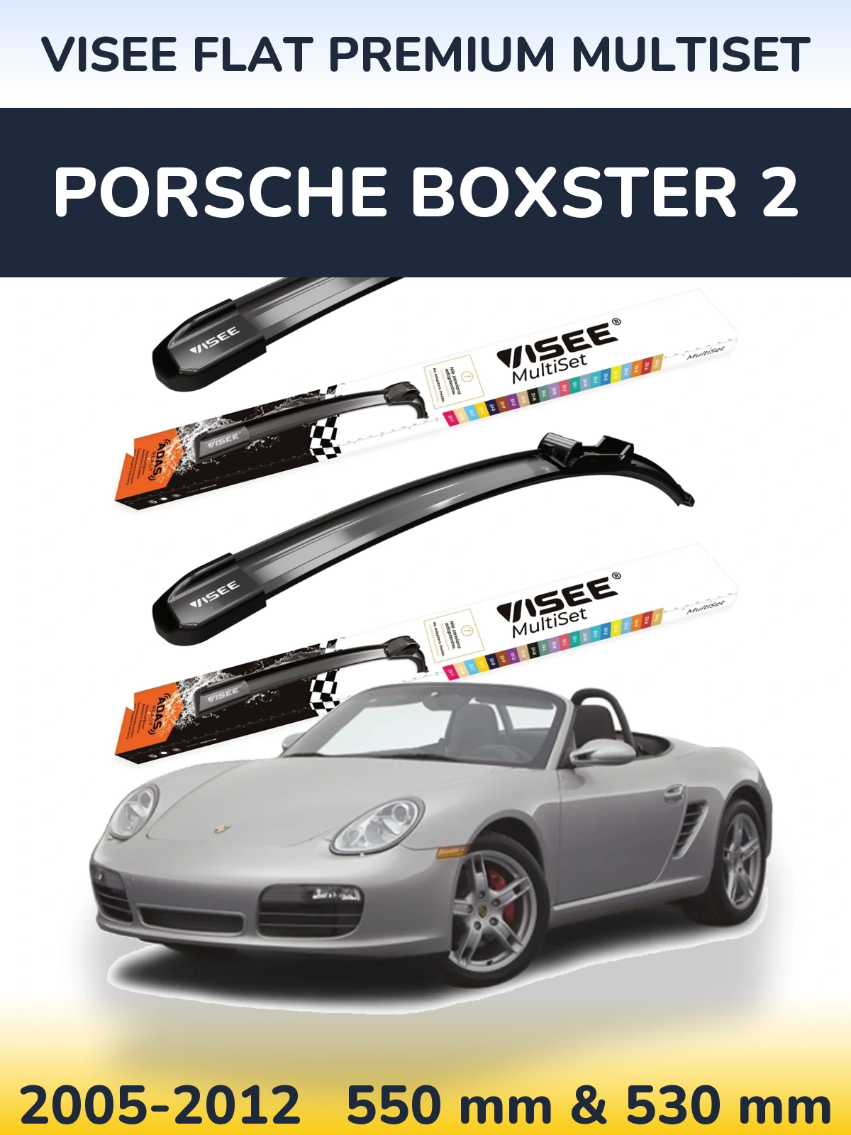 Комплект передних дворников VISEE FLAT PREMIUM MultiSet 550 & 530 мм для Porsche Boxster 2 2005-2012