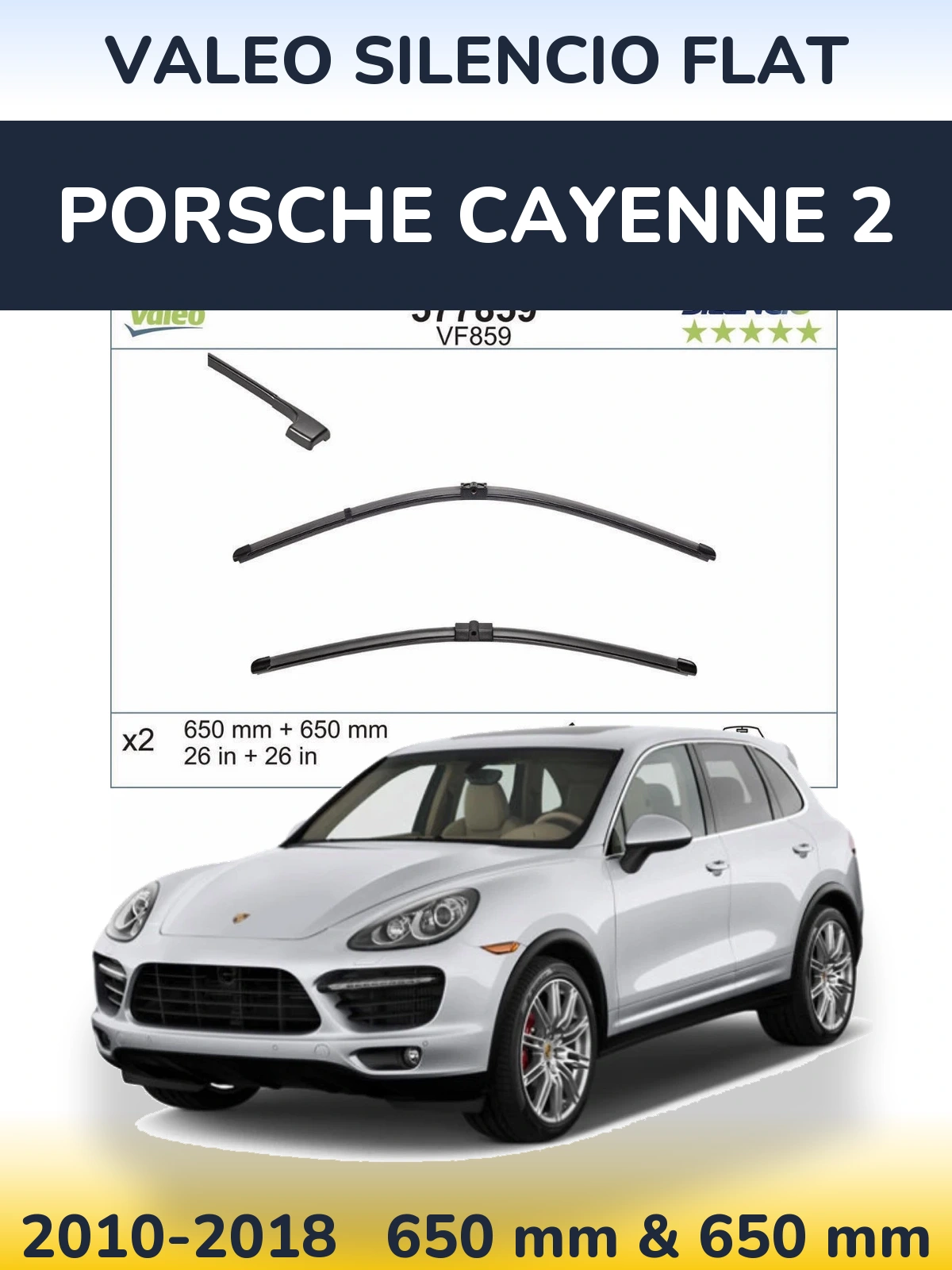 Komplet przednich wycieraczek Valeo Silencio Flat 650 & 650 mm do Porsche Cayenne 2 2010-2018