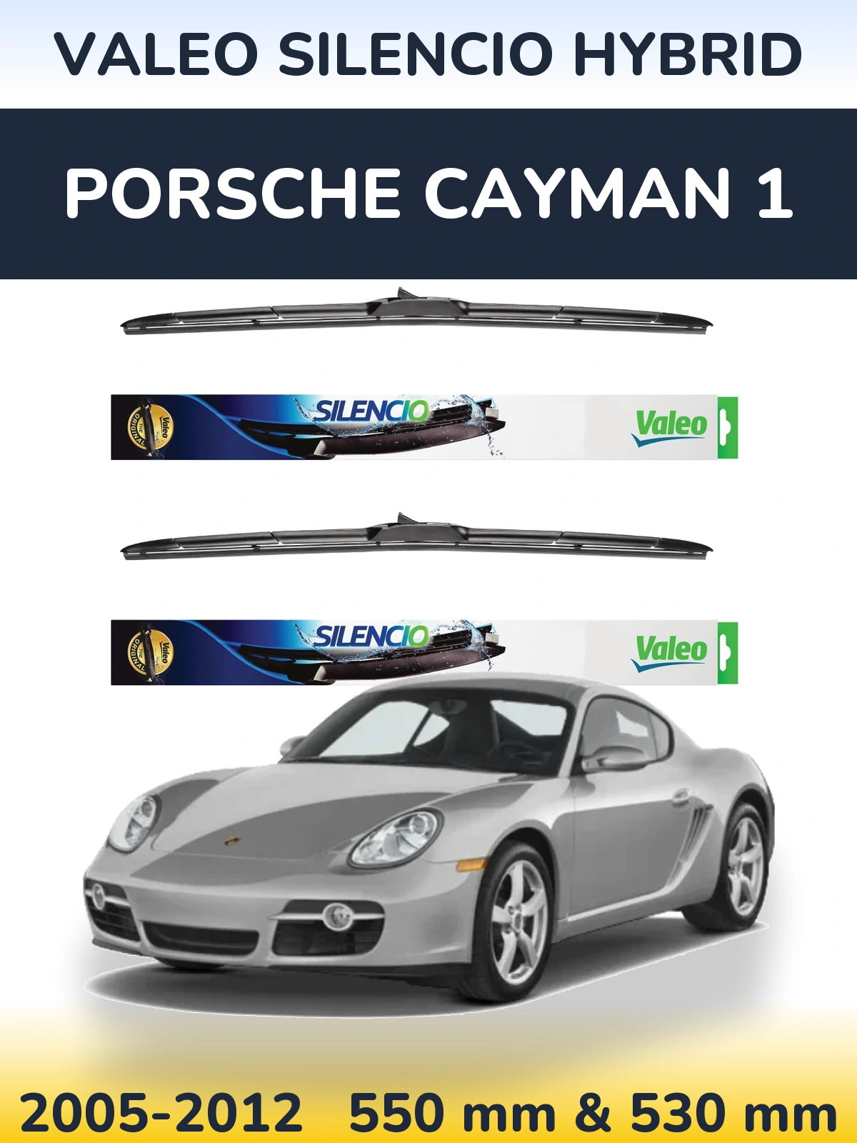 Komplet przednich wycieraczek Valeo Silencio Hybrid 550 & 530 mm do Porsche Cayman 1 2005-2012