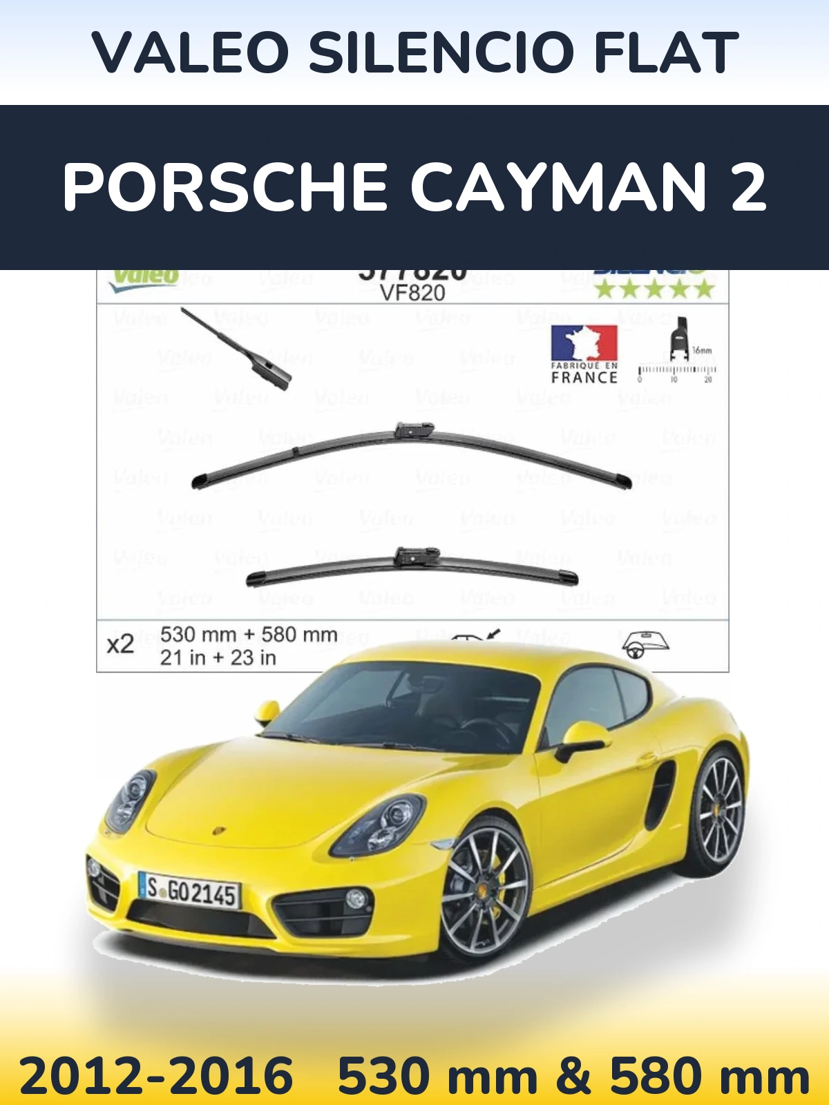 Komplet przednich wycieraczek Valeo Silencio Flat 530 & 580 mm do Porsche Cayman 2 2012-2016