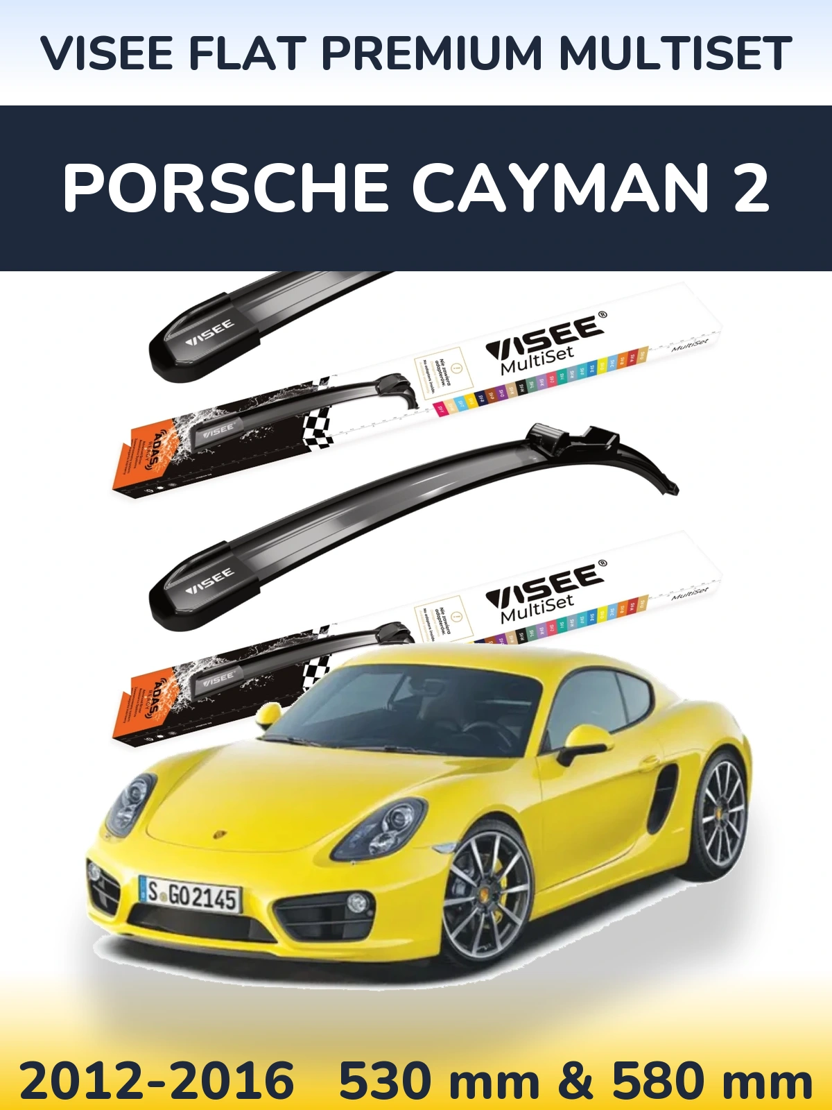 Komplet przednich wycieraczek VISEE FLAT PREMIUM MultiSet 530 & 580 mm do Porsche Cayman 2 2012-2016