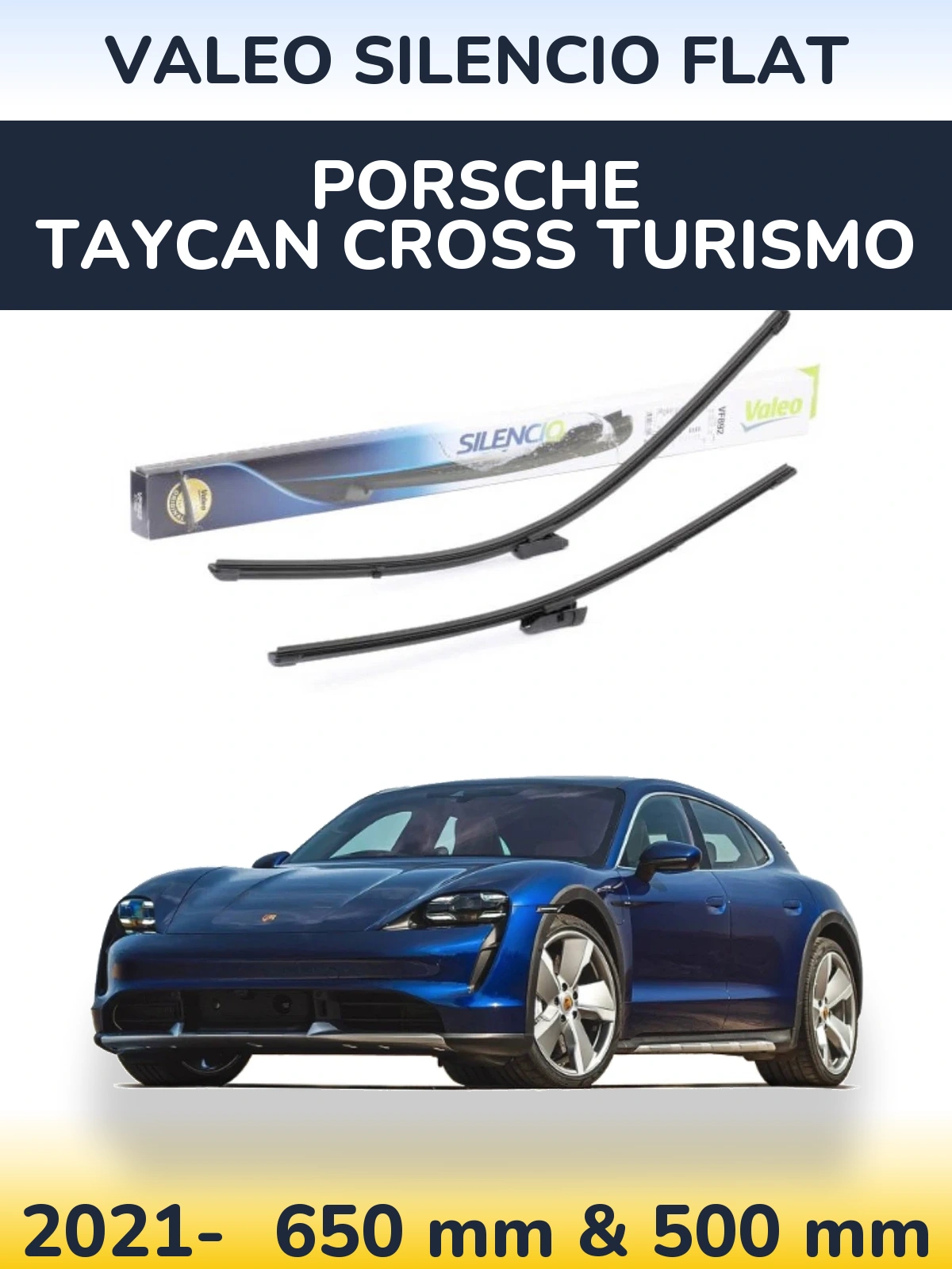 Komplet przednich wycieraczek Valeo Silencio Flat 630 & 500 mm do Porsche Taycan Cross Turismo 2021-2026