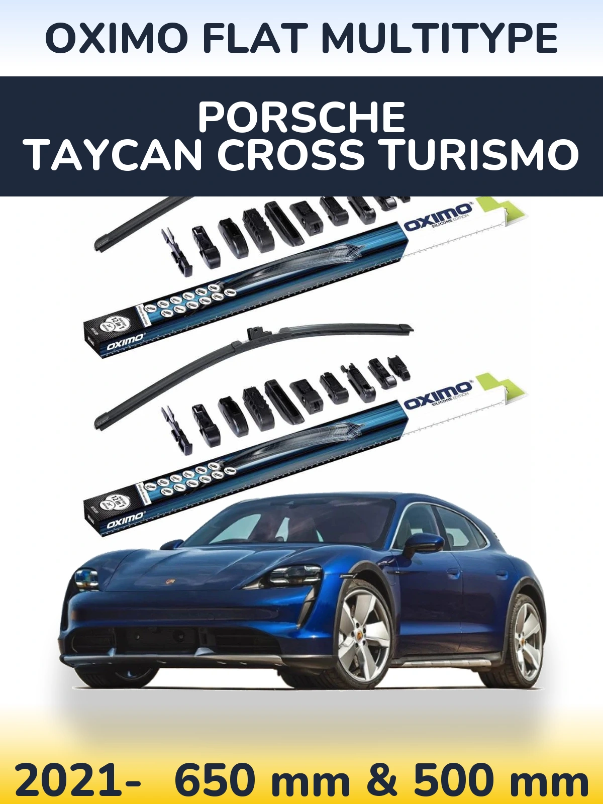Komplet przednich wycieraczek Oximo Flat MultiType 650 & 500 mm do Porsche Taycan Cross Turismo 2021-2026