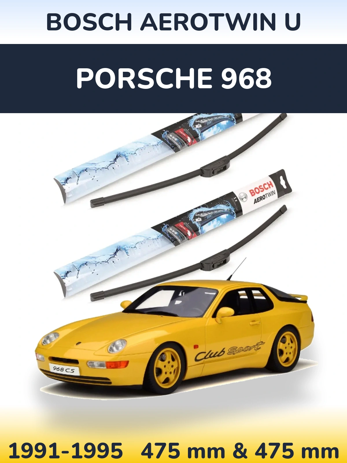 Комплект передних дворников BOSCH AeroTwin U 475 & 475 мм для Porsche 968 1991-1995