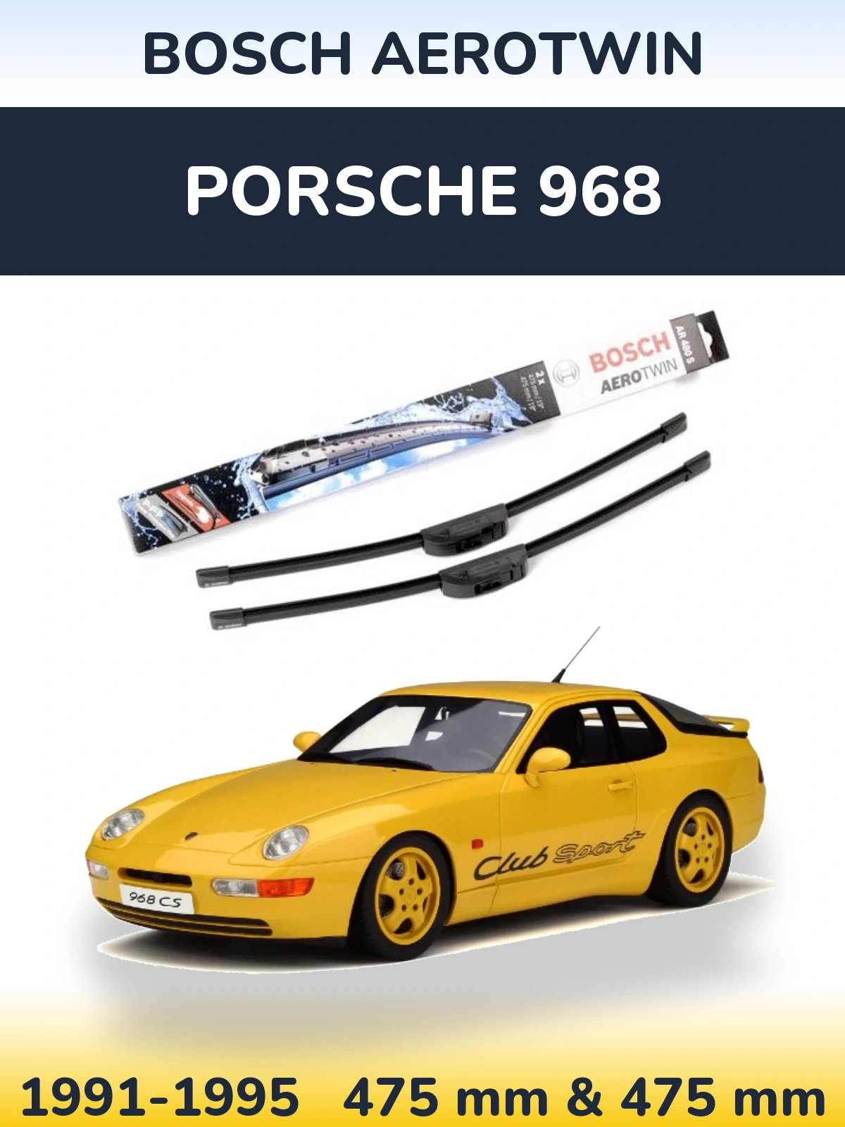 Komplet przednich wycieraczek BOSCH AeroTwin 475 & 475 mm do Porsche 968 1991-1995