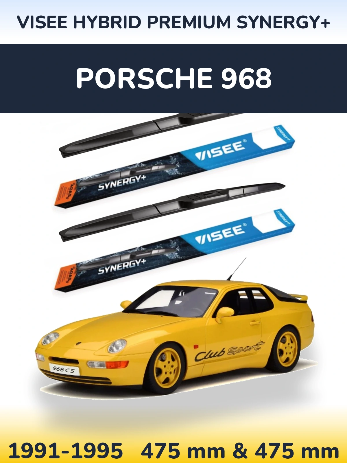 Komplet przednich wycieraczek VISEE HYBRID PREMIUM SYNERGY+ 475 & 475 mm do Porsche 968 1991-1995
