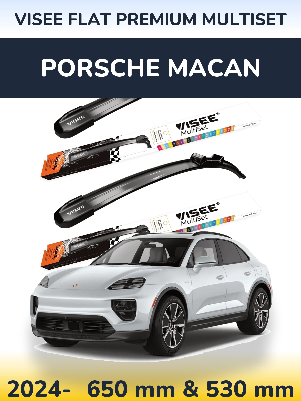 Komplet przednich wycieraczek VISEE FLAT PREMIUM MultiSet 650 & 530 mm do Porsche Macan 2024-2026