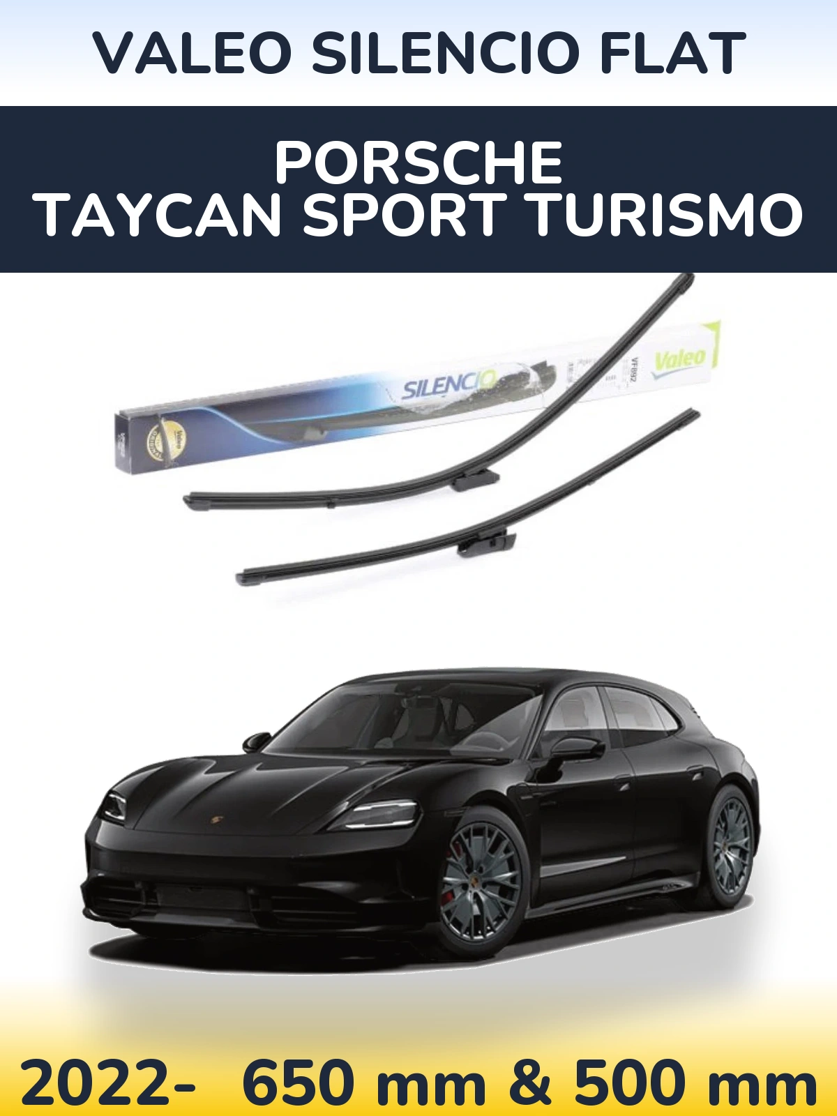 Komplet przednich wycieraczek Valeo Silencio Flat 630 & 500 mm do Porsche Taycan Sport Turismo 2022-2026