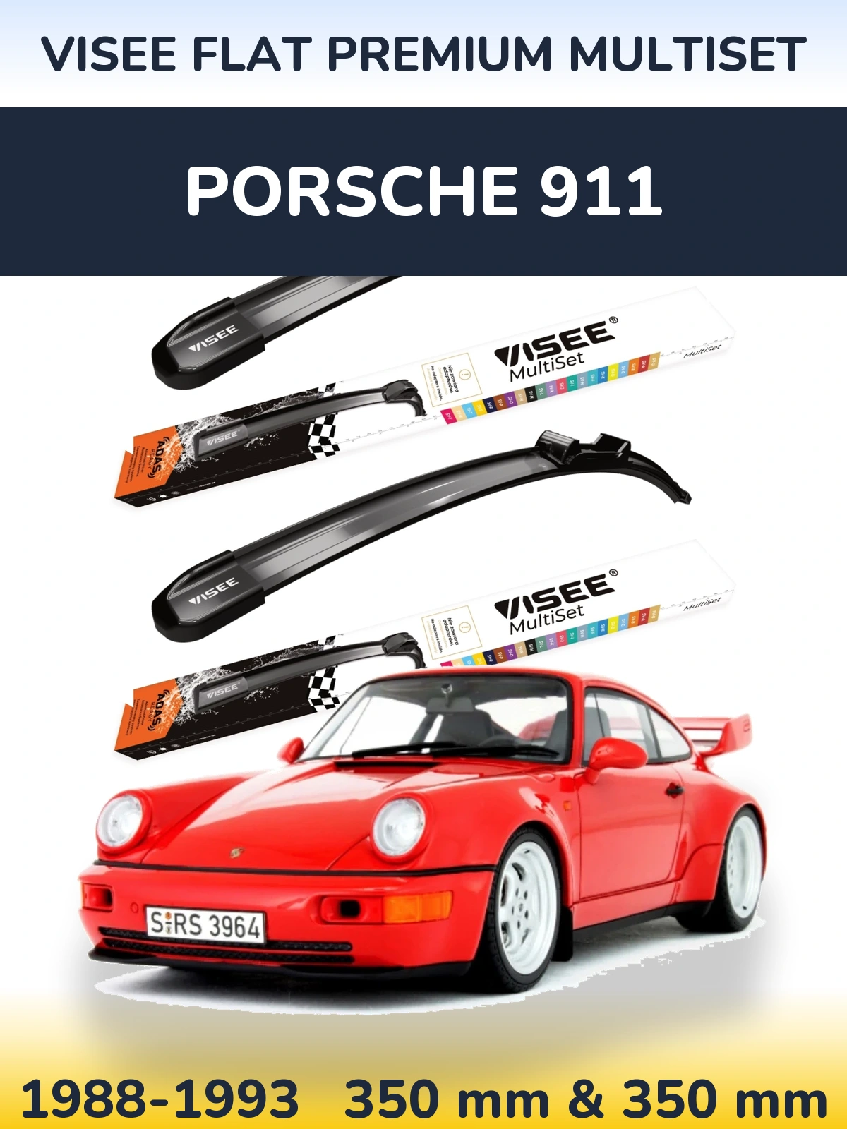 Комплект передних дворников VISEE FLAT PREMIUM MultiSet 350 & 350 мм для Porsche 911 1988-1993