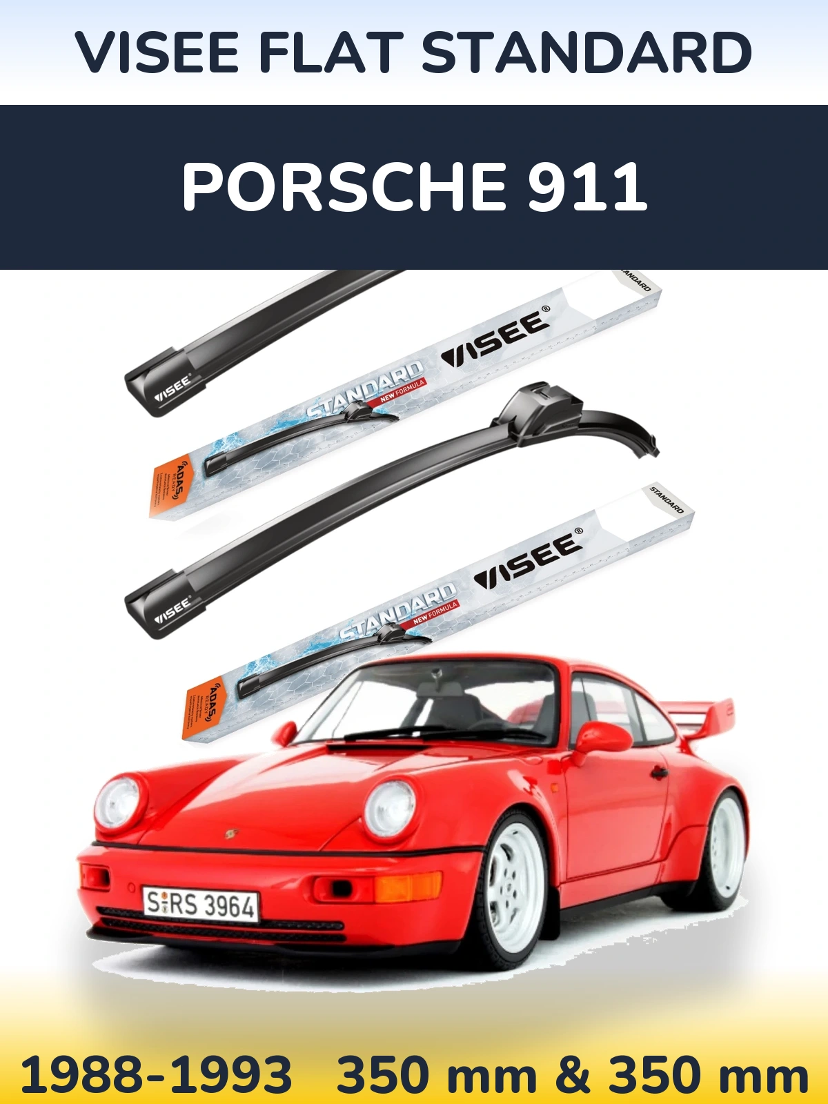 Komplet przednich wycieraczek VISEE FLAT STANDARD 350 & 350 mm do Porsche 911 1988-1993
