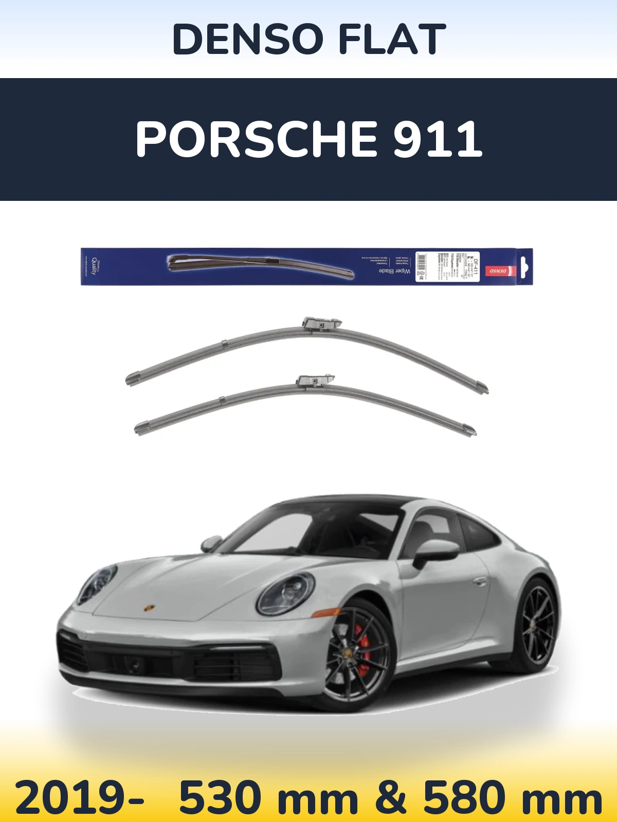 Komplet przednich wycieraczek Denso Flat 530 & 580 mm do Porsche 911 2019-2026