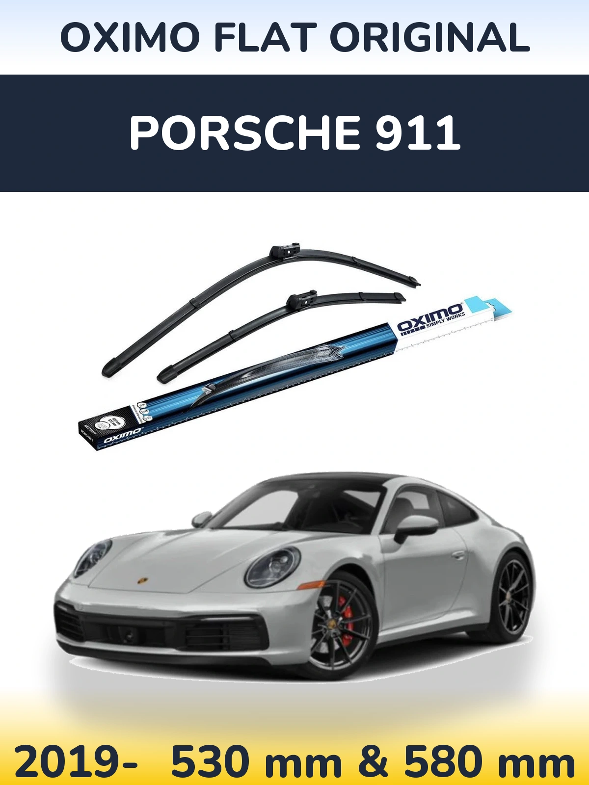 Комплект передних дворников Oximo Flat Original 530 & 580 мм для Porsche 911 2019-2026