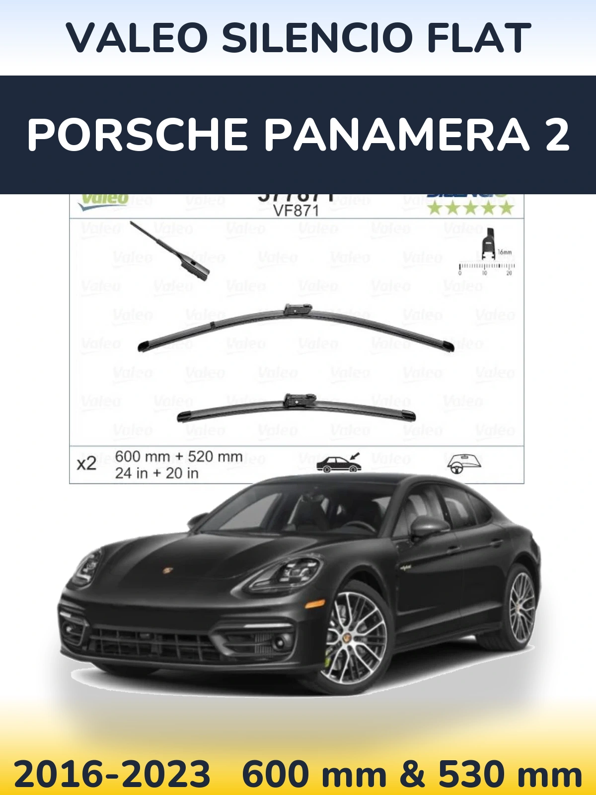 Комплект передних дворников Valeo Silencio Flat 600 & 520 мм для Porsche Panamera 2 2016-2023