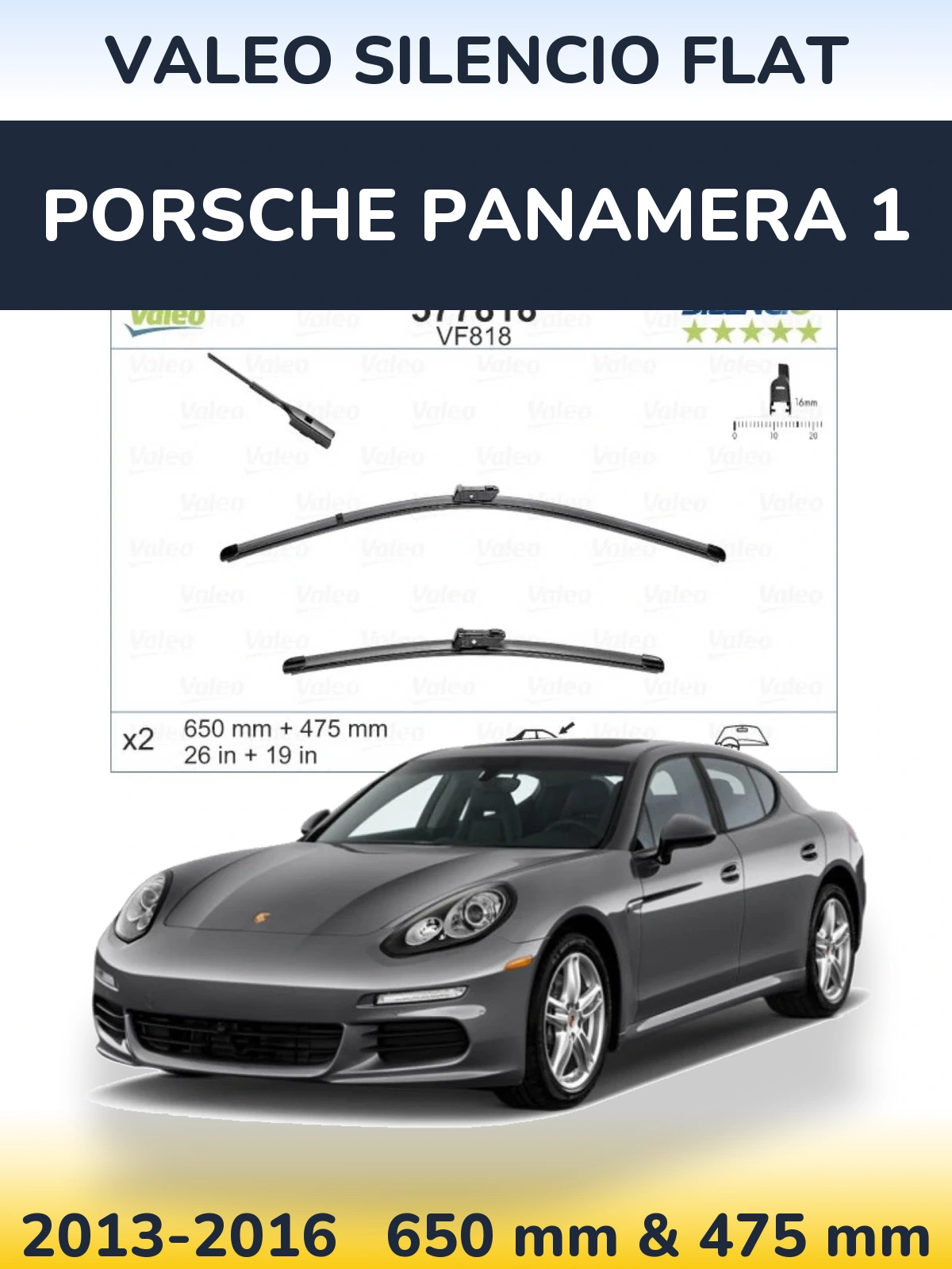 Komplet przednich wycieraczek Valeo Silencio Flat 650 & 475 mm do Porsche Panamera 1 2013-2016