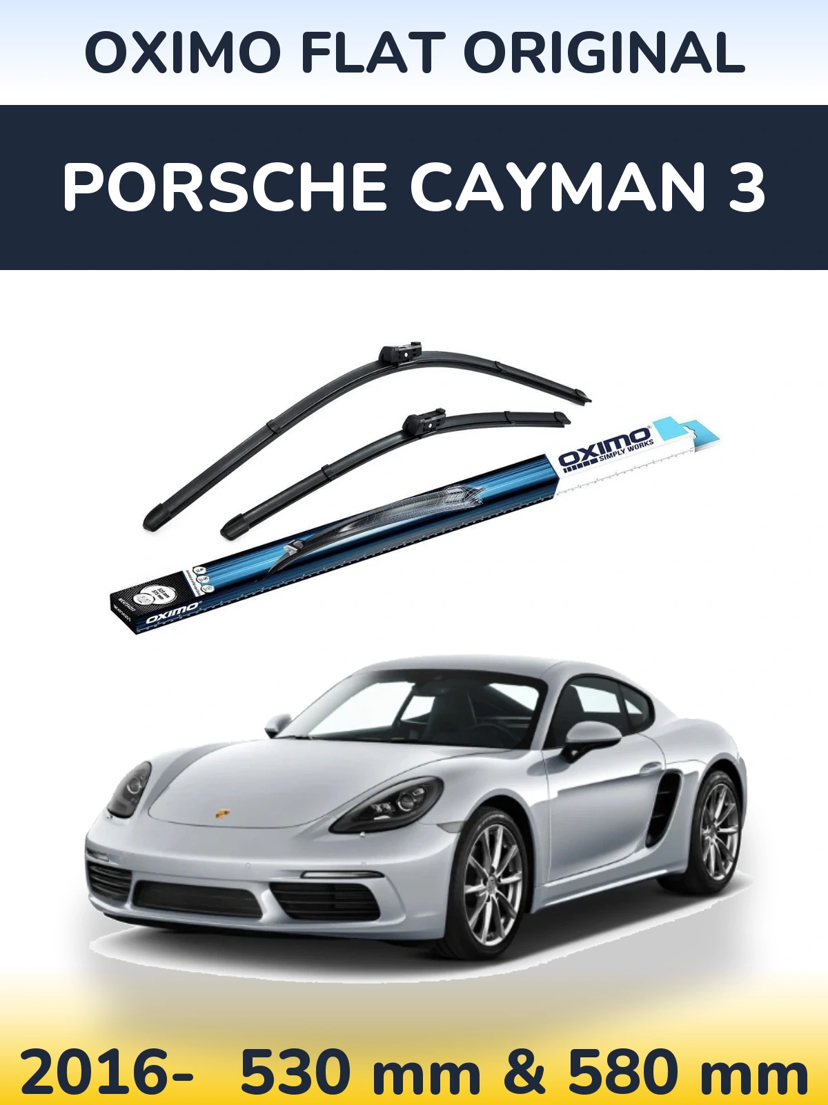 Komplet przednich wycieraczek Oximo Flat Original 530 & 580 mm do Porsche Cayman 3 2016-2026