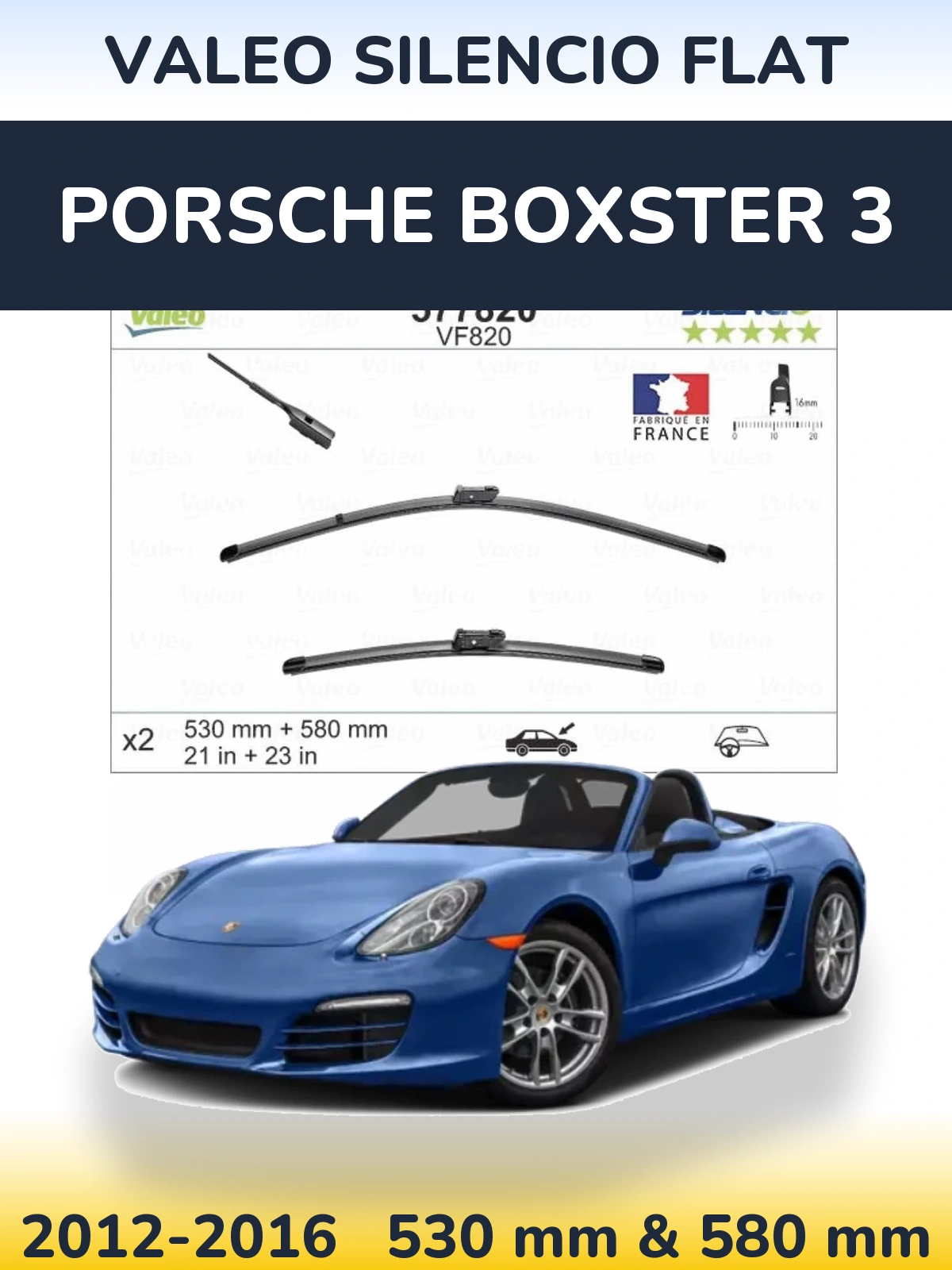 Комплект передних дворников Valeo Silencio Flat 530 & 580 мм для Porsche Boxster 3 2012-2016