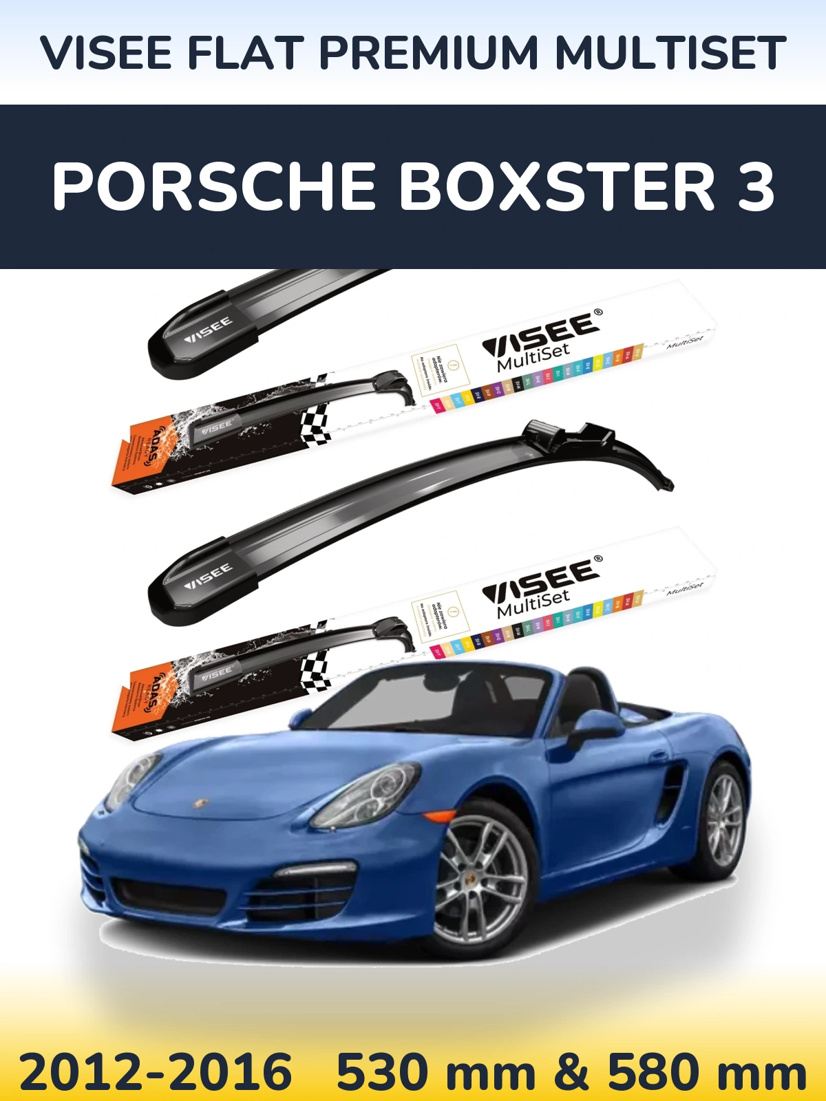 Komplet przednich wycieraczek VISEE FLAT PREMIUM MultiSet 530 & 580 mm do Porsche Boxster 3 2012-2016