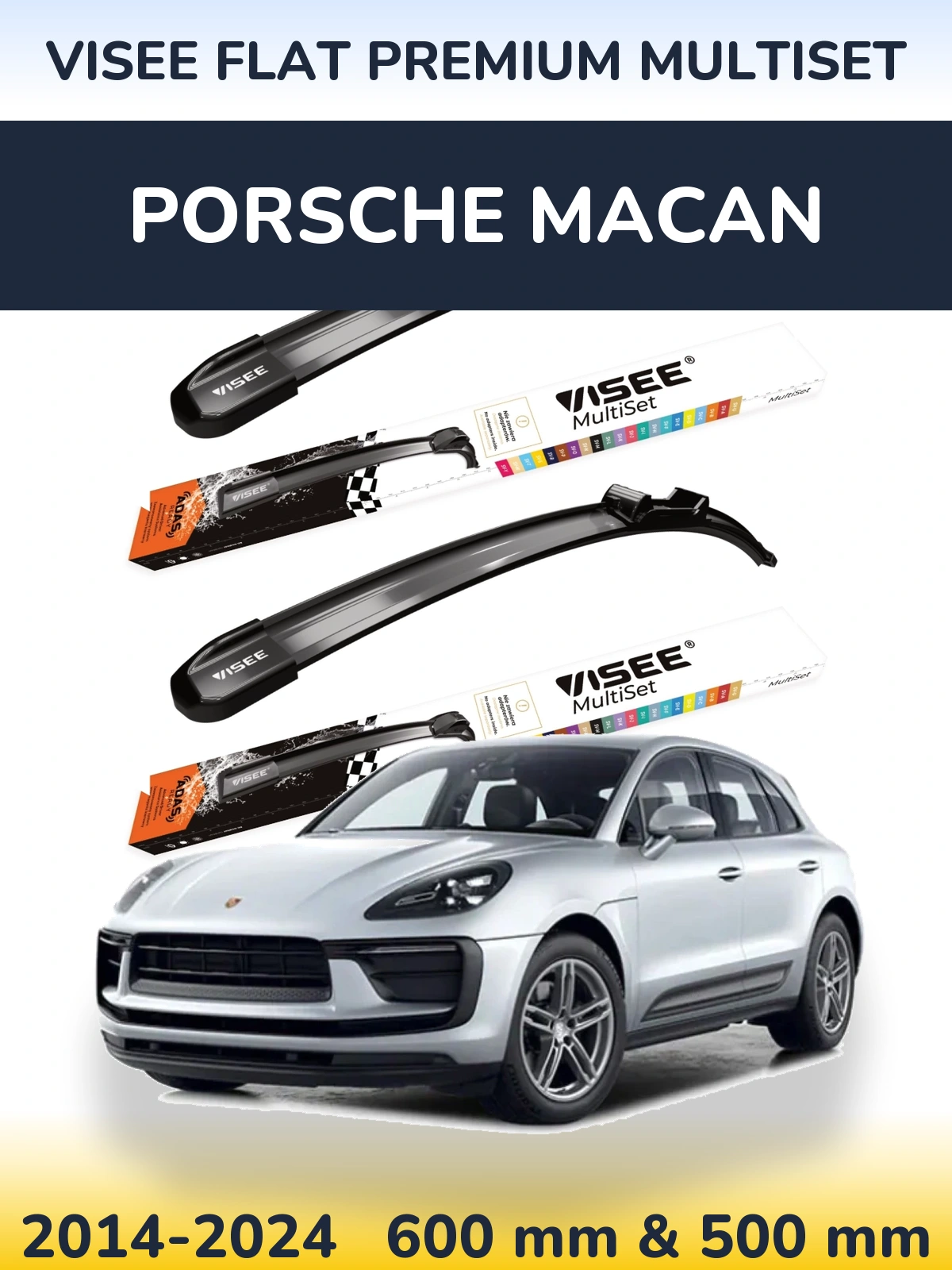 Komplet przednich wycieraczek VISEE FLAT PREMIUM MultiSet 600 & 500 mm do Porsche Macan 2014-2024