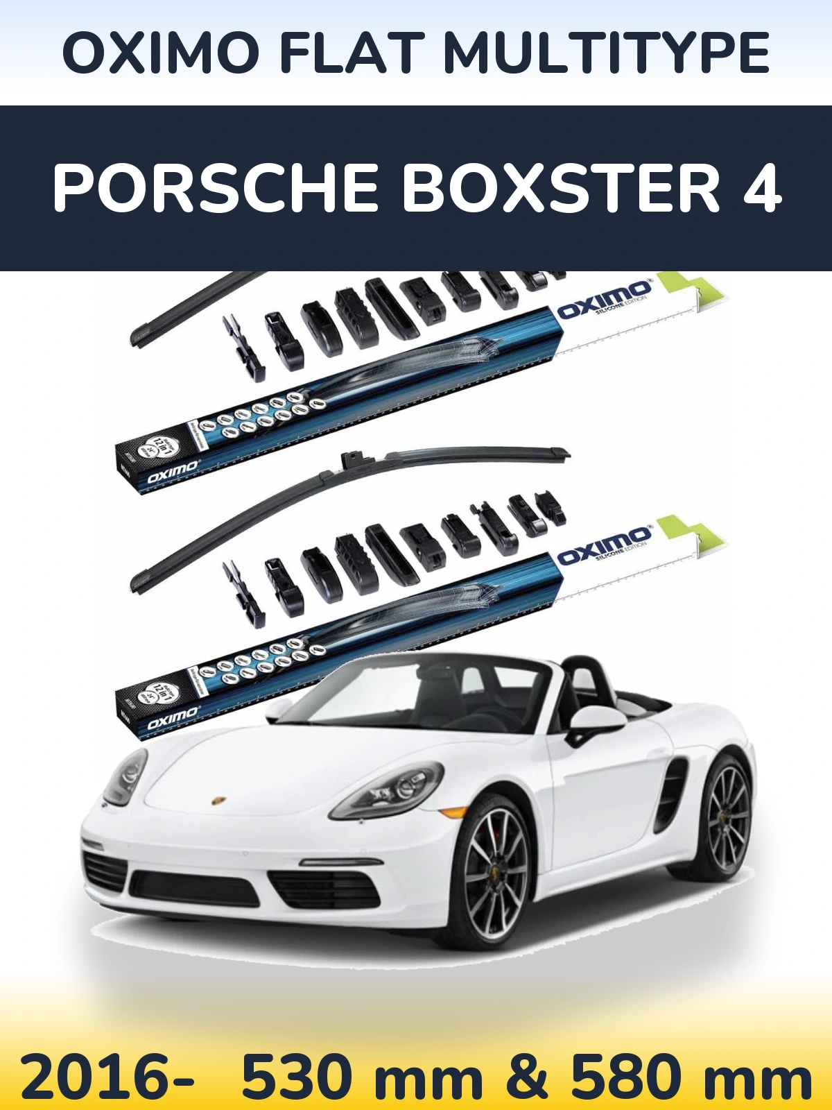 Komplet przednich wycieraczek Oximo Flat MultiType 530 & 580 mm do Porsche Boxster 4 2016-2026