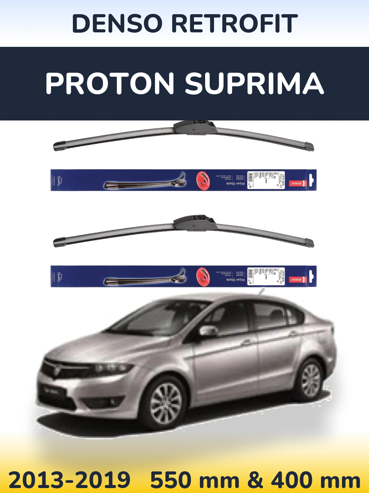 Komplet przednich wycieraczek Denso Retrofit 550 & 400 mm do Proton Suprima 2013-2019