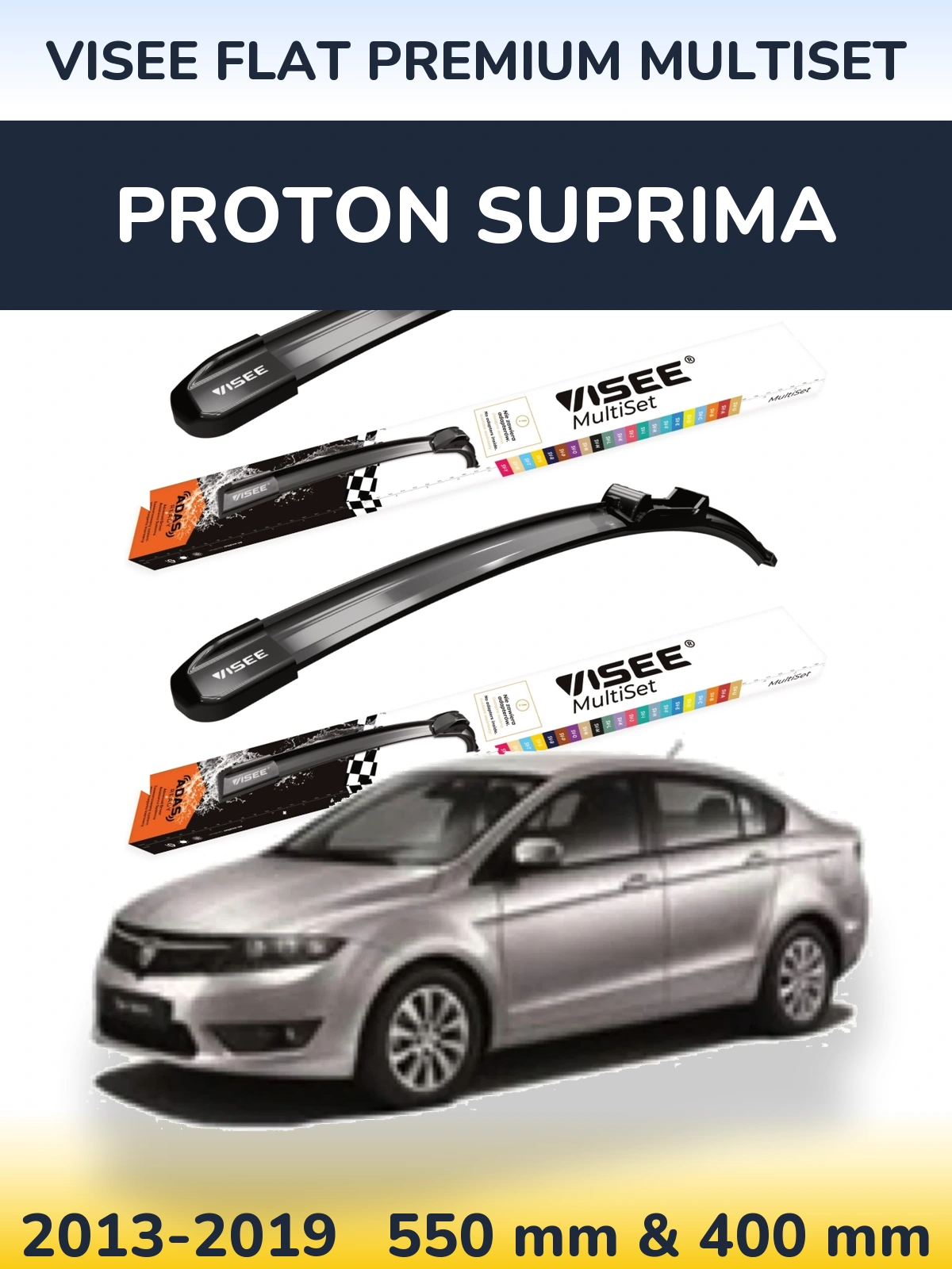 Front wiper blade set VISEE FLAT PREMIUM MultiSet 550 & 400 mm for Proton Suprima 2013-2019
