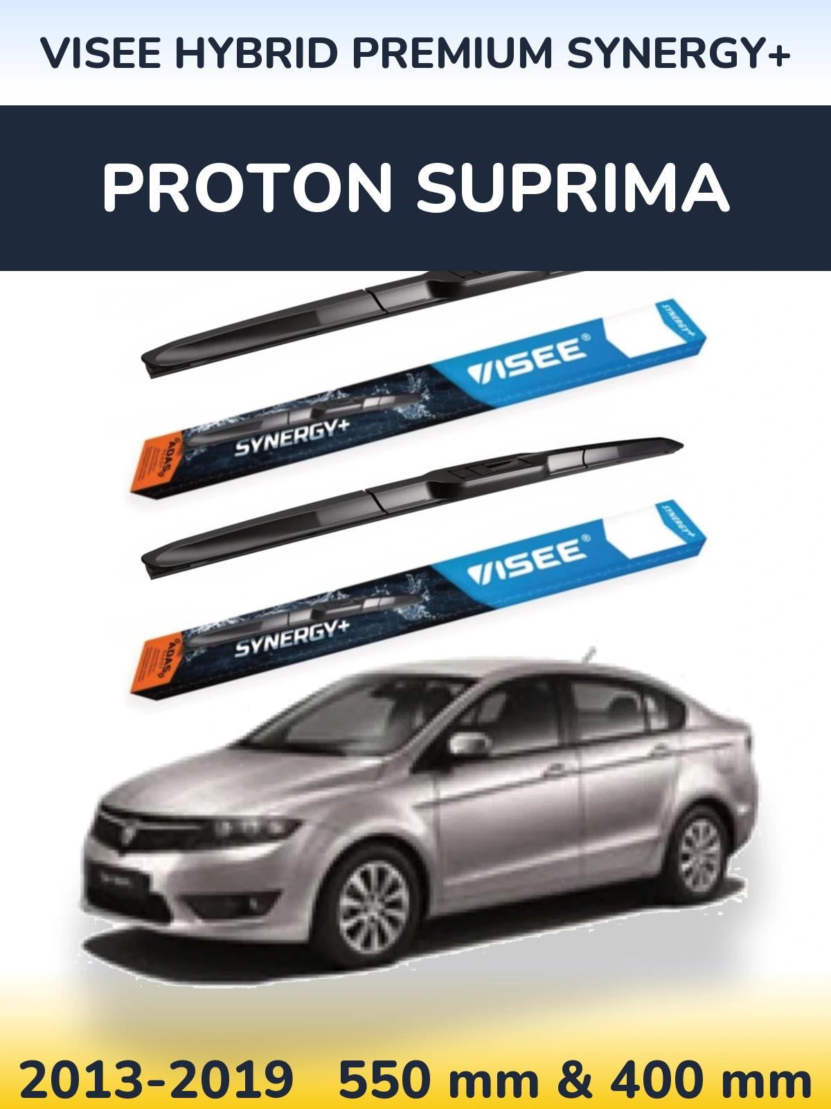 Komplet przednich wycieraczek VISEE HYBRID PREMIUM SYNERGY+ 550 & 400 mm do Proton Suprima 2013-2019